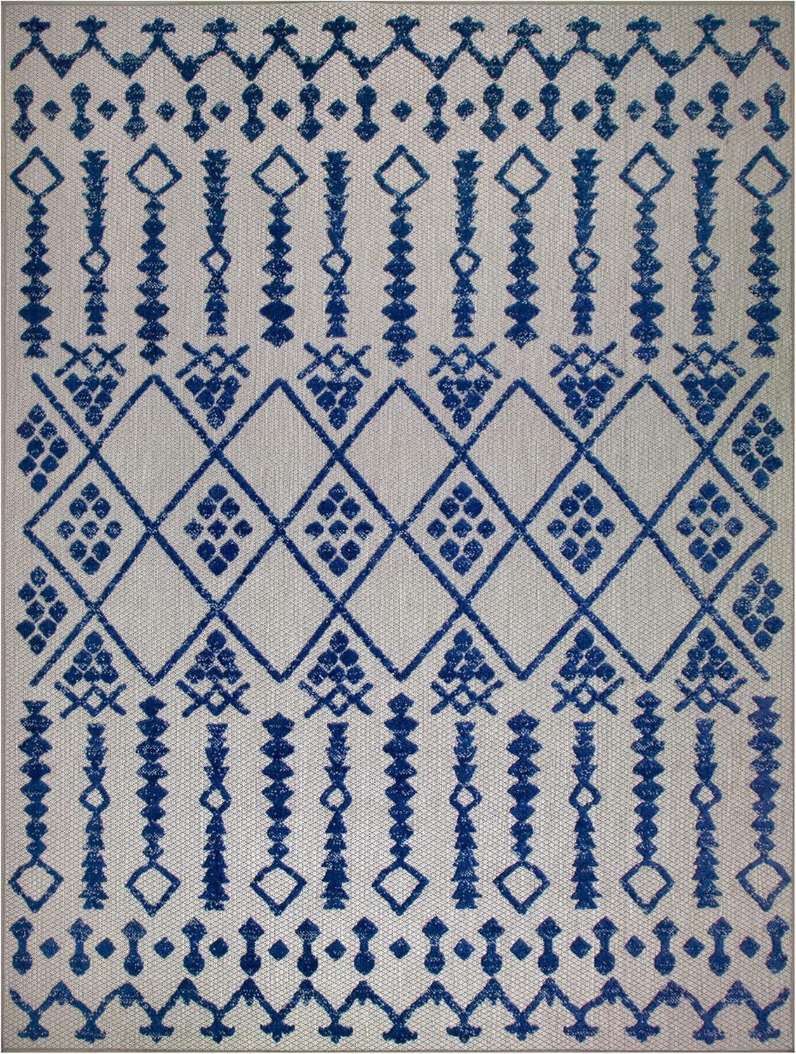 imageLeick Home 594960 Cusp Gray with Blue Moroccan Pattern Indoor Outdoor Area Rug Rectangle 53x7