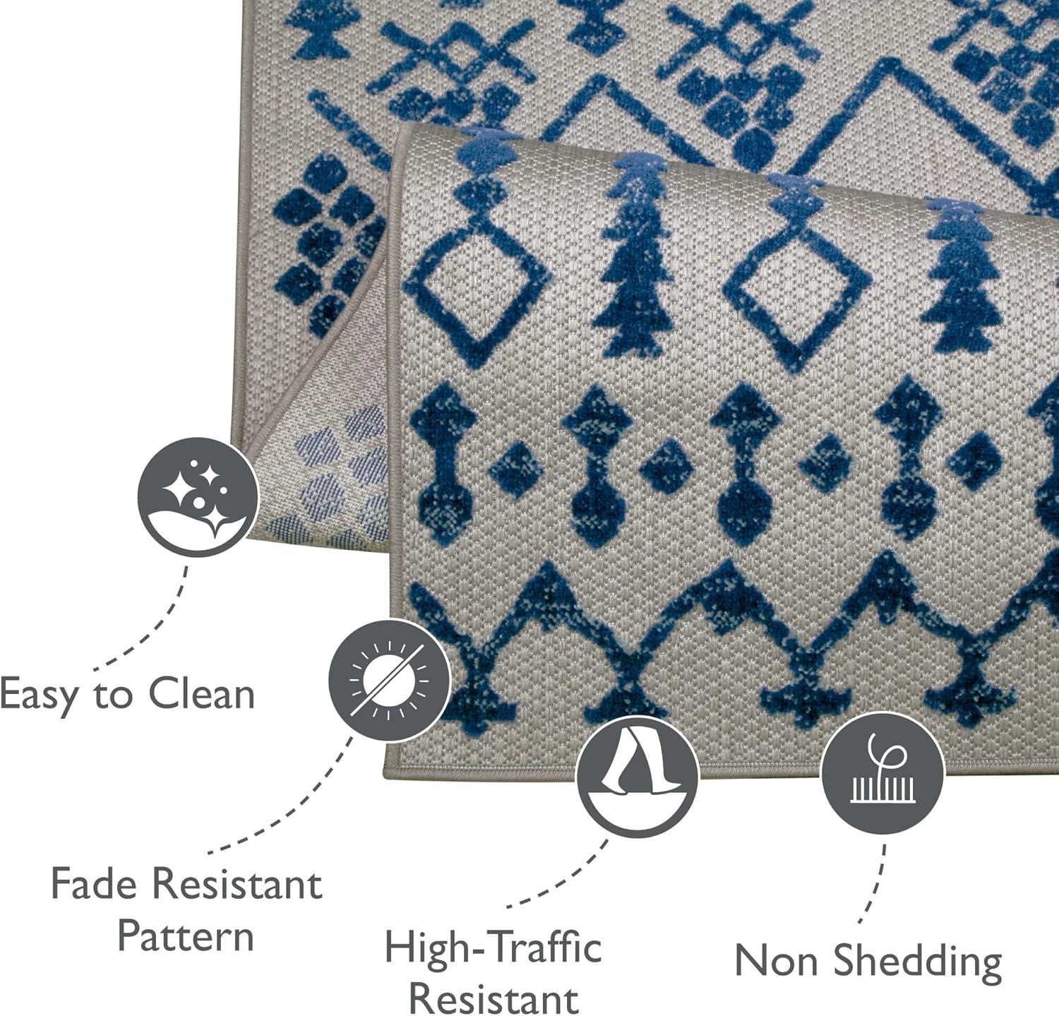 imageLeick Home 594960 Cusp Gray with Blue Moroccan Pattern Indoor Outdoor Area Rug Rectangle 53x7