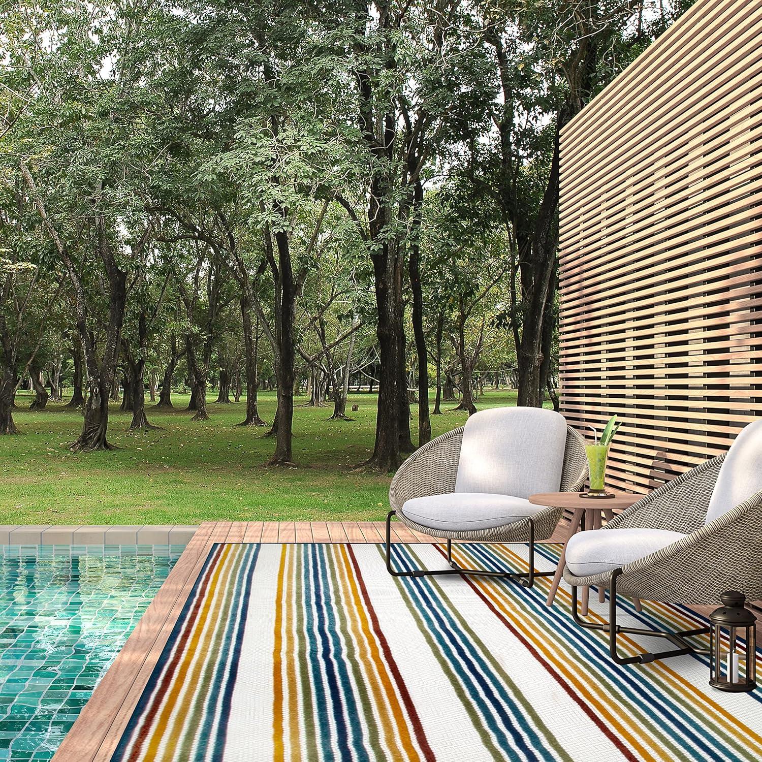 imageLeick Home 595033 Blithe Colorful Line Indoor Outdoor Area Rug Rectangle 53x7