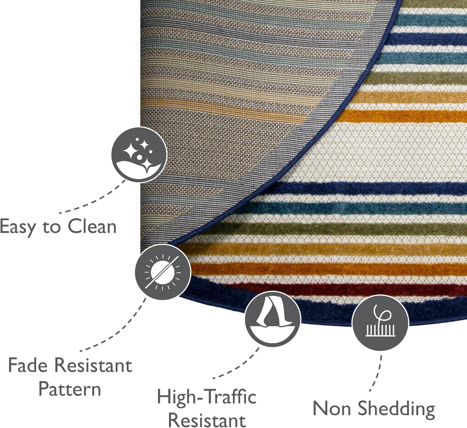 imageLeick Home 595041 Blithe Colorful Line Indoor Outdoor Area Rug Round 53