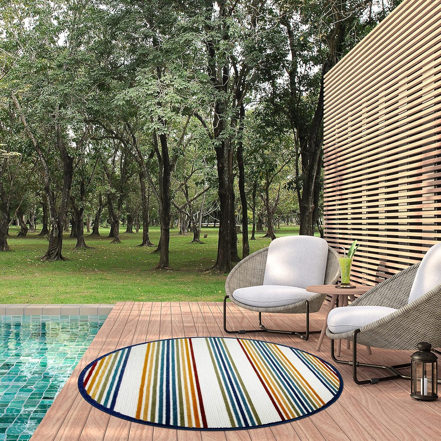 imageLeick Home 595041 Blithe Colorful Line Indoor Outdoor Area Rug Round 53