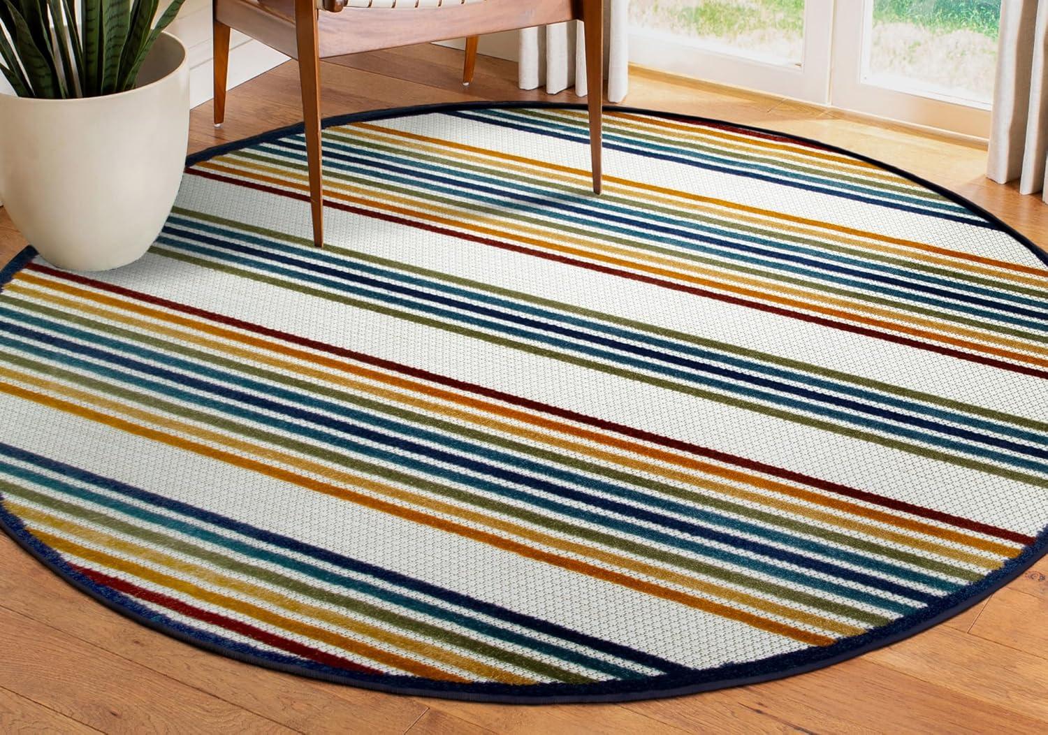 imageLeick Home 595041 Blithe Colorful Line Indoor Outdoor Area Rug Round 53