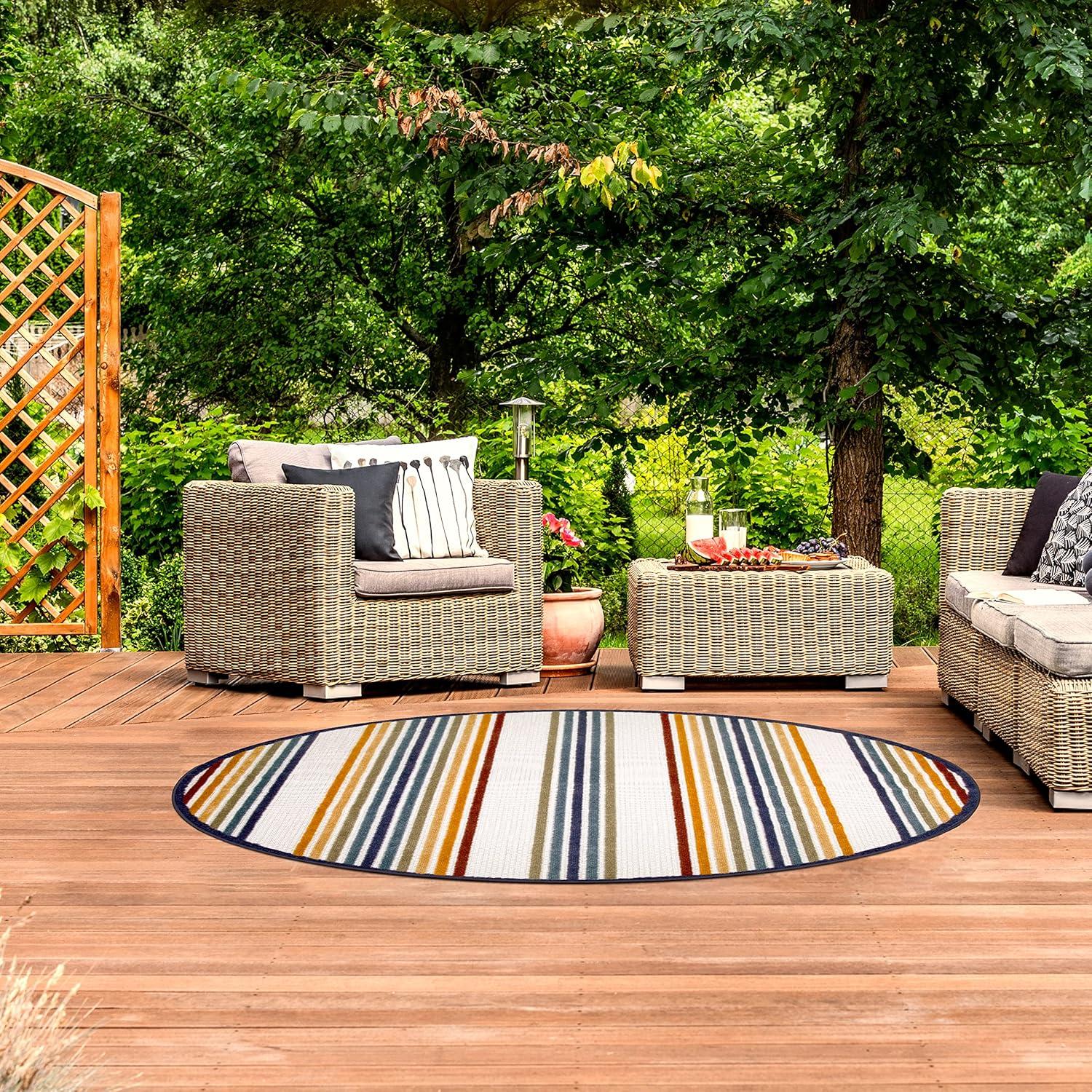 imageLeick Home 595041 Blithe Colorful Line Indoor Outdoor Area Rug Round 53