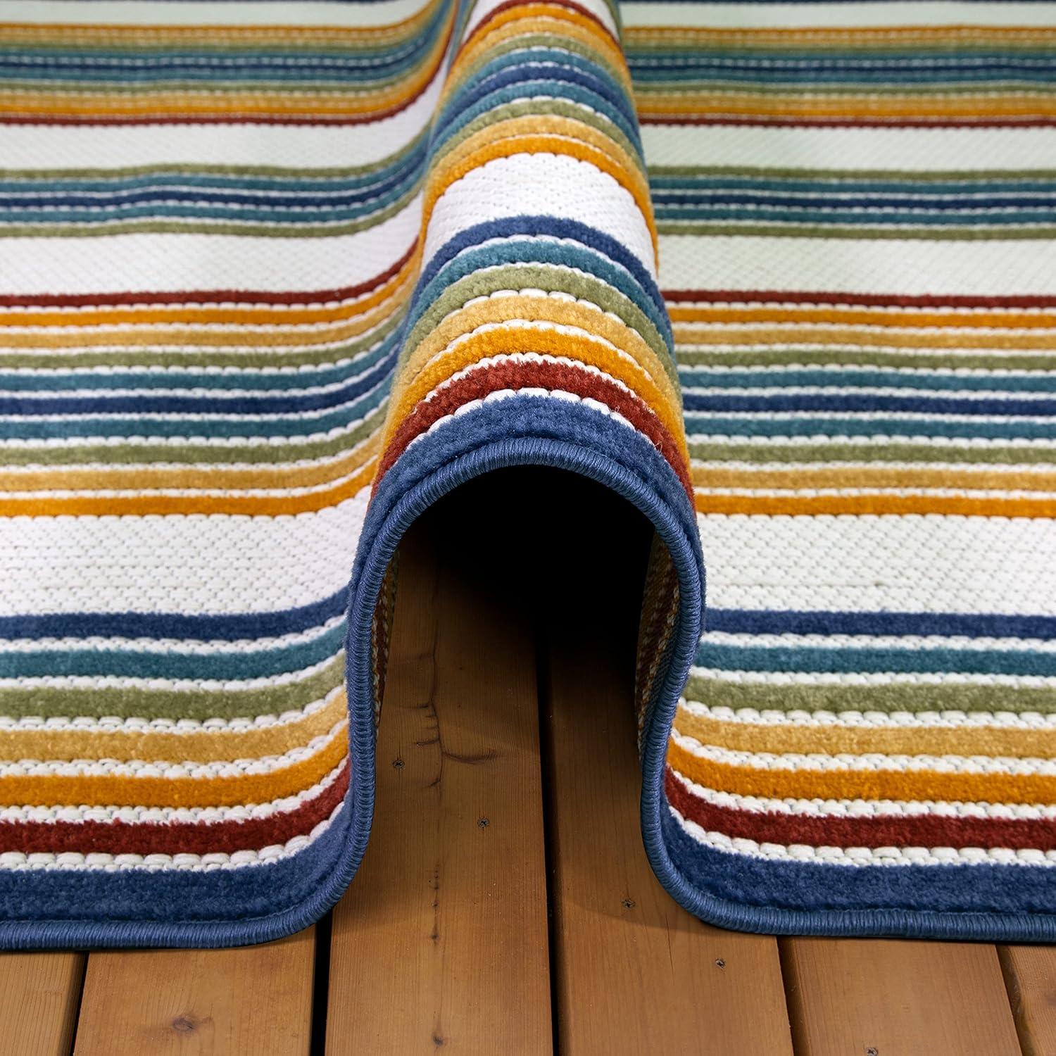 imageLeick Home 595041 Blithe Colorful Line Indoor Outdoor Area Rug Round 53