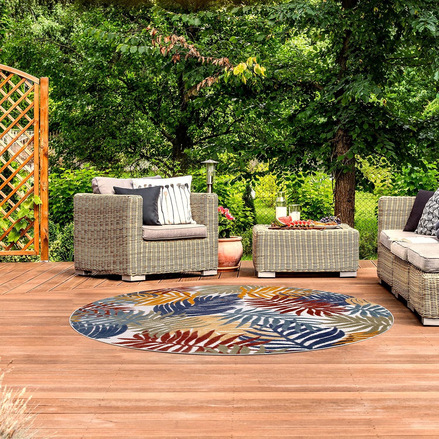 imageLeick Home 595207 Talipot Palm Indoor Outdoor Area Rug Round 53