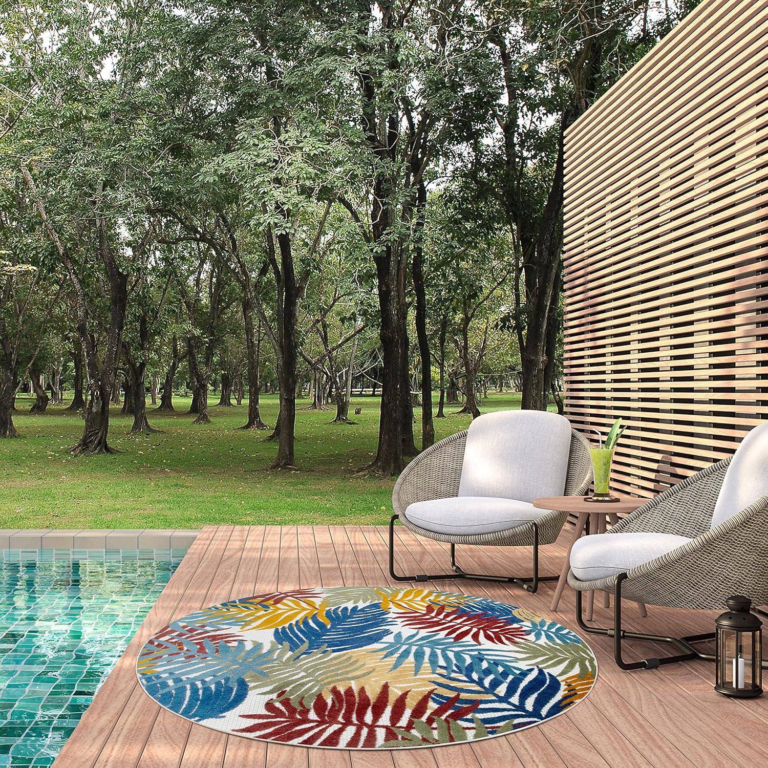 imageLeick Home 595207 Talipot Palm Indoor Outdoor Area Rug Round 53