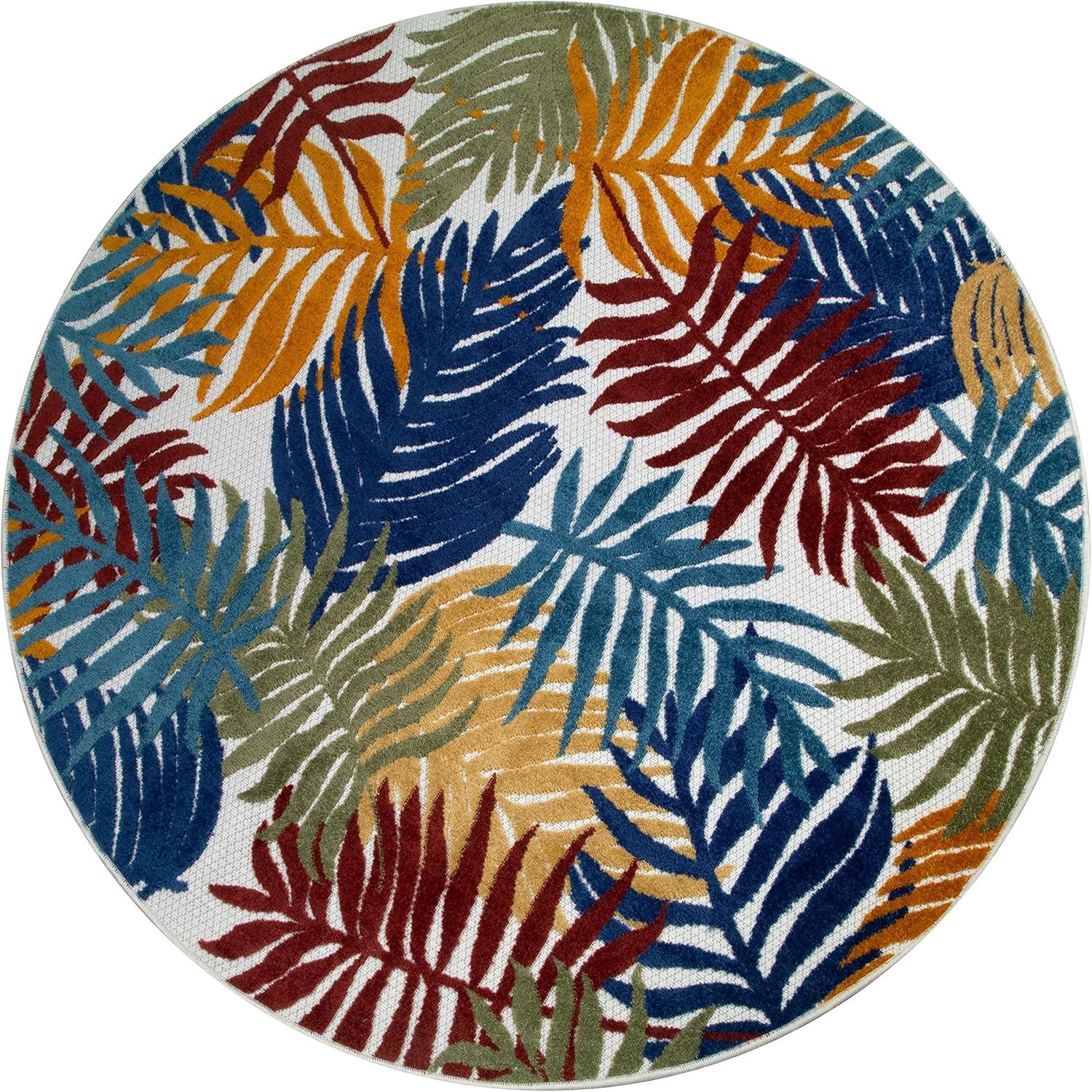 imageLeick Home 595207 Talipot Palm Indoor Outdoor Area Rug Round 53