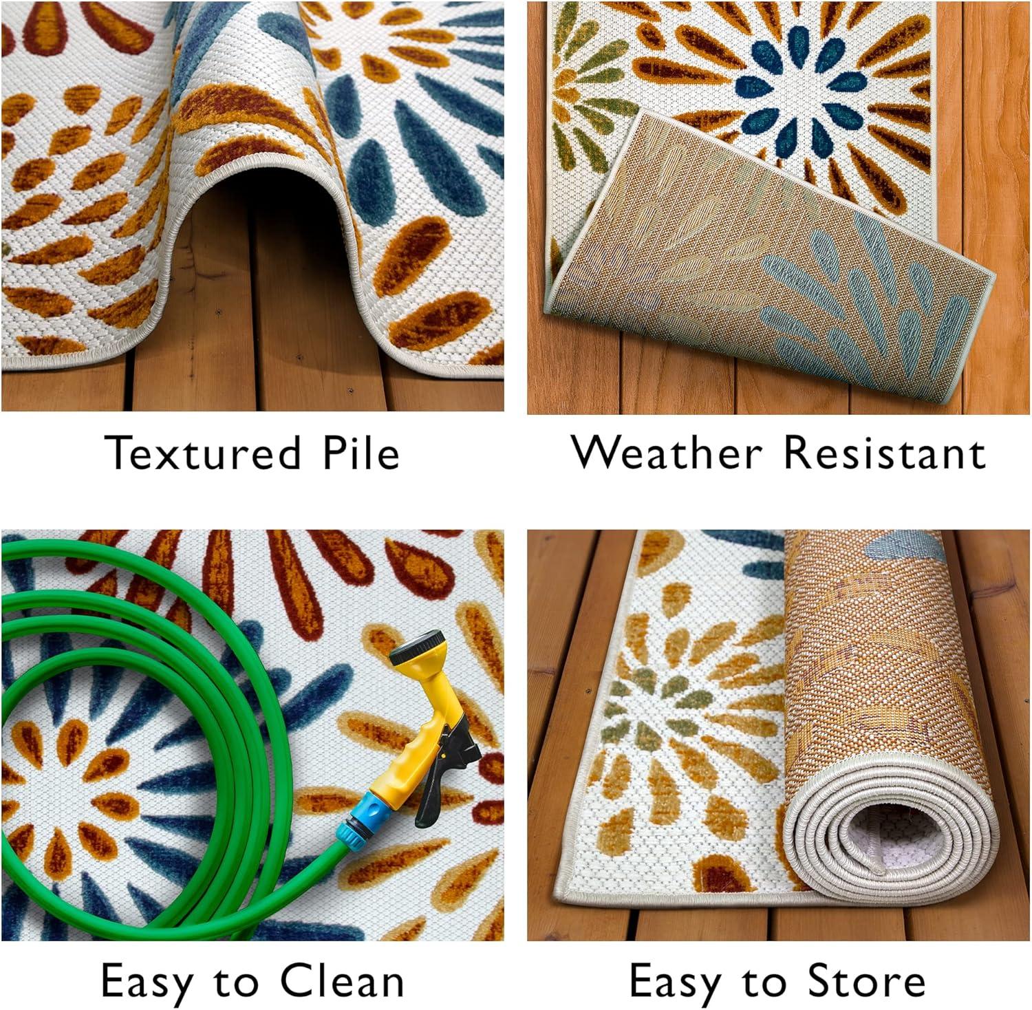 imageLeick Home 595371 Beam Runner Flower Indoor Outdoor Area Rug Runner 2x8