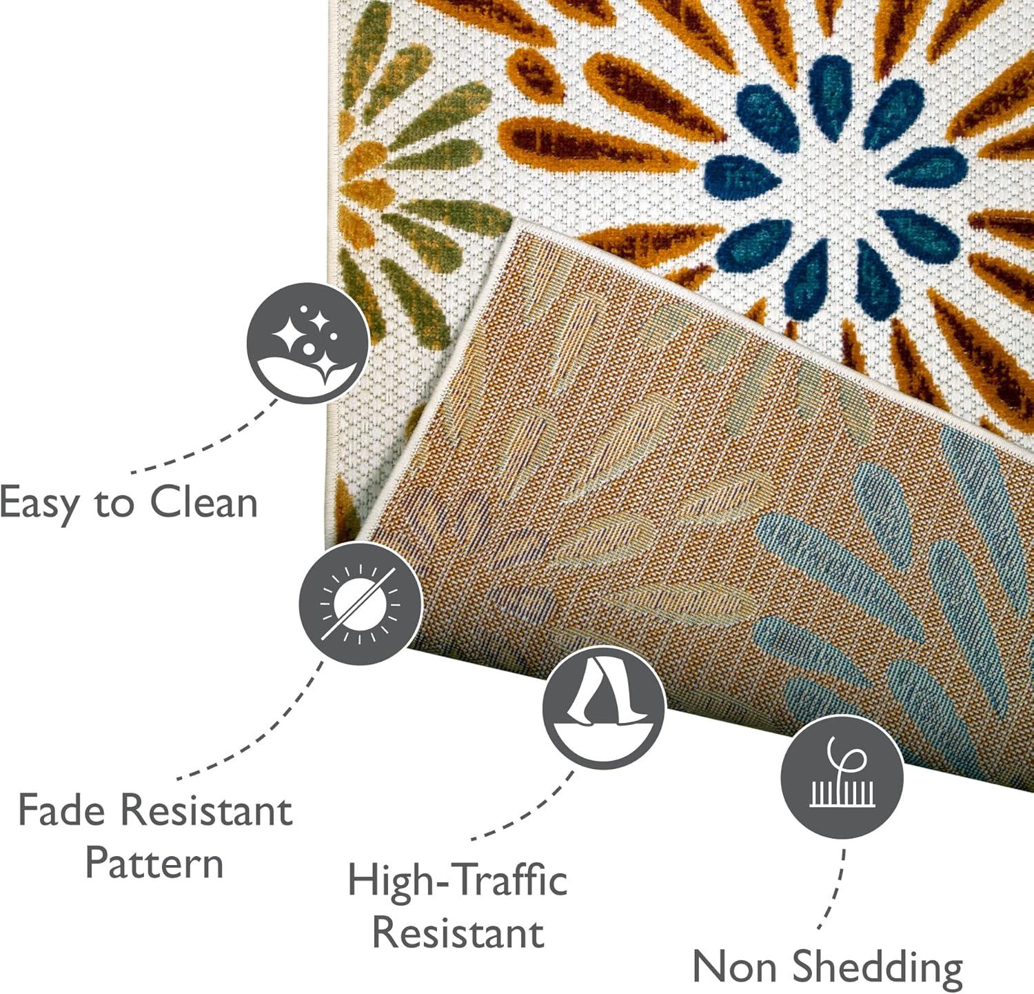 imageLeick Home 595371 Beam Runner Flower Indoor Outdoor Area Rug Runner 2x8