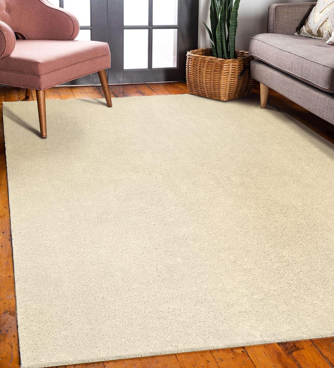imageLeick Home 596015 Dagen Soft Shag Modern Rug Solid Beige Living Room Bedroom Area Rug Rectangle 67 x 96Cream