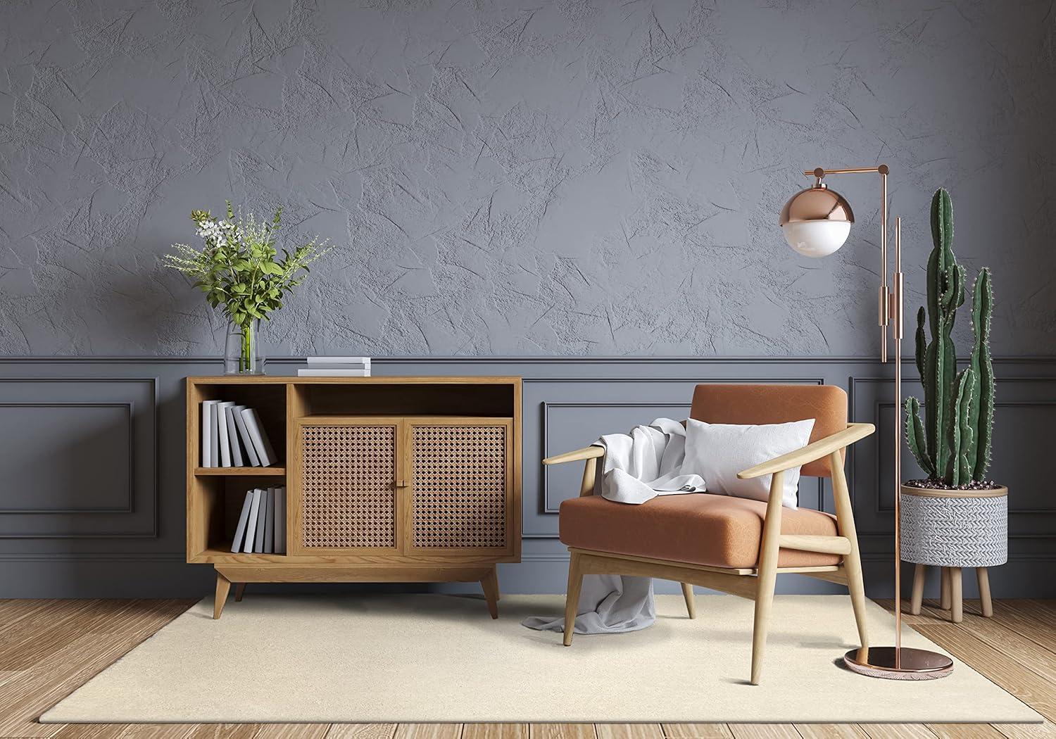 imageLeick Home 596015 Dagen Soft Shag Modern Rug Solid Beige Living Room Bedroom Area Rug Rectangle 67 x 96Cream