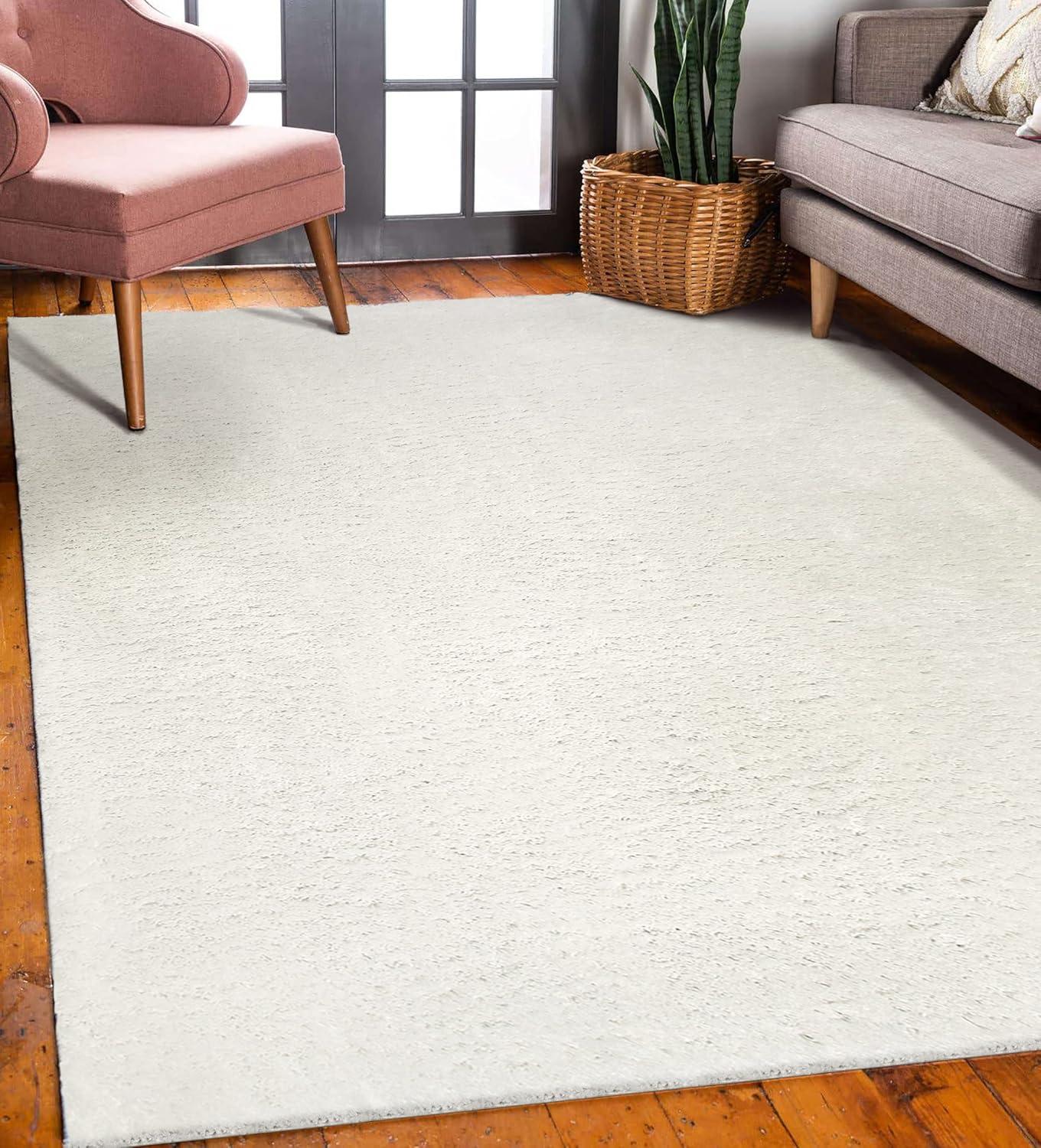 imageLeick Home 596015 Dagen Soft Shag Modern Rug Solid Beige Living Room Bedroom Area Rug Rectangle 67 x 96Cream