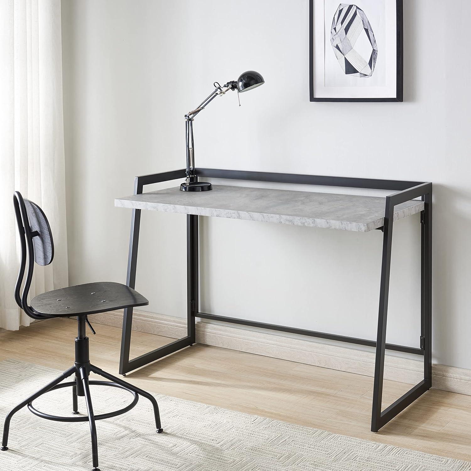 imageLeick Home 70004BLKNK Mixed Metal and Wood Desk BlackNickelConcreteGunmetal