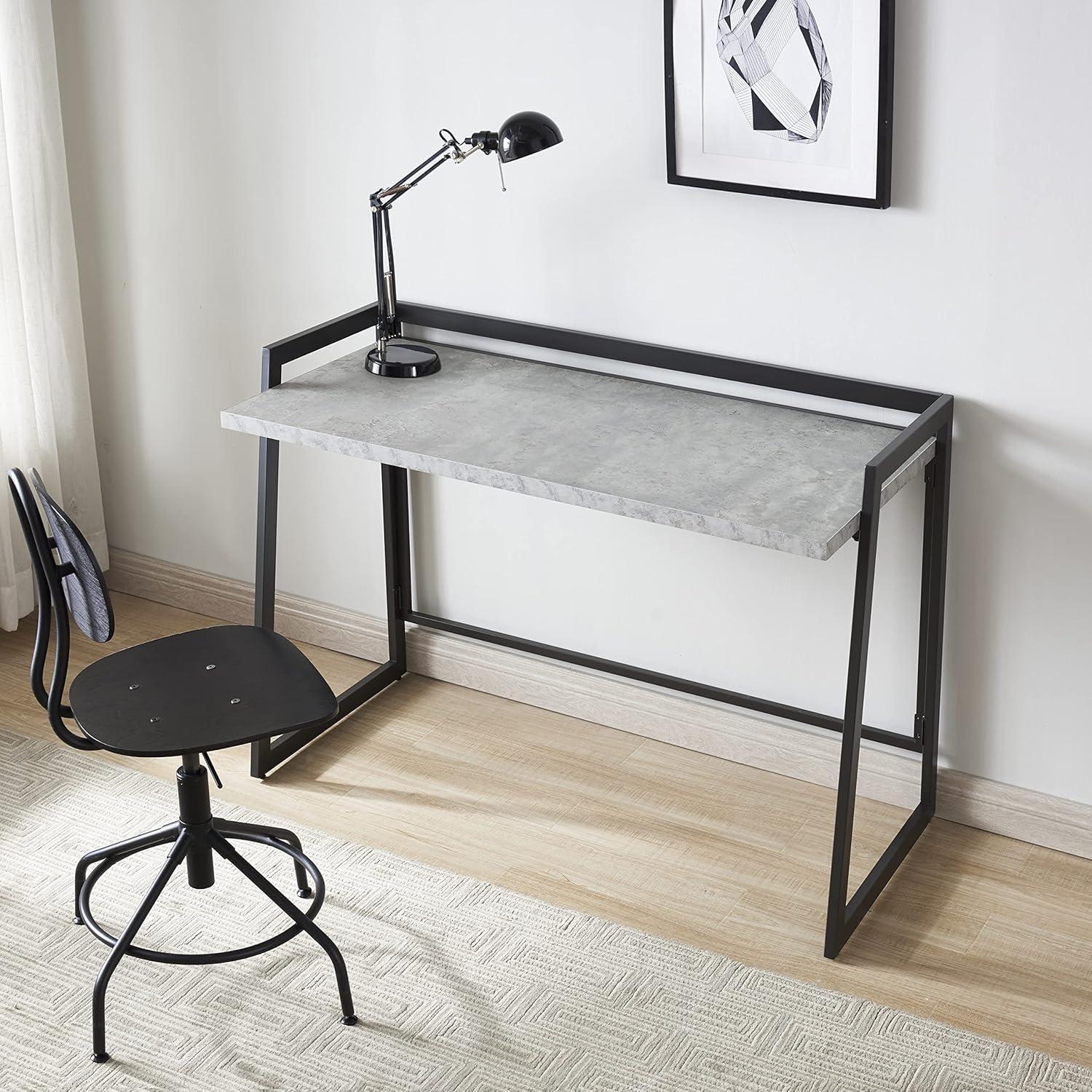 imageLeick Home 70004BLKNK Mixed Metal and Wood Desk BlackNickelConcreteGunmetal