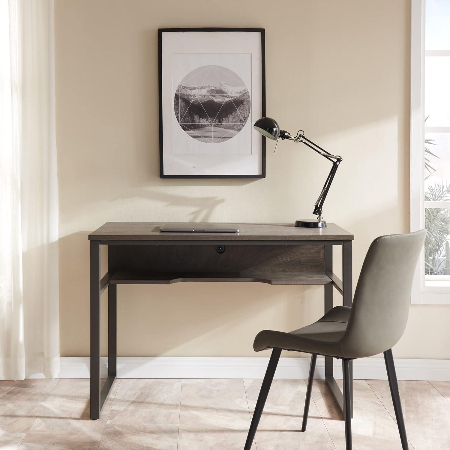 imageLeick Home 70006CJGM Metal Base Kona Desk with Recessed Lower StorageElectronics Shelf CorojoGunmetal Gray