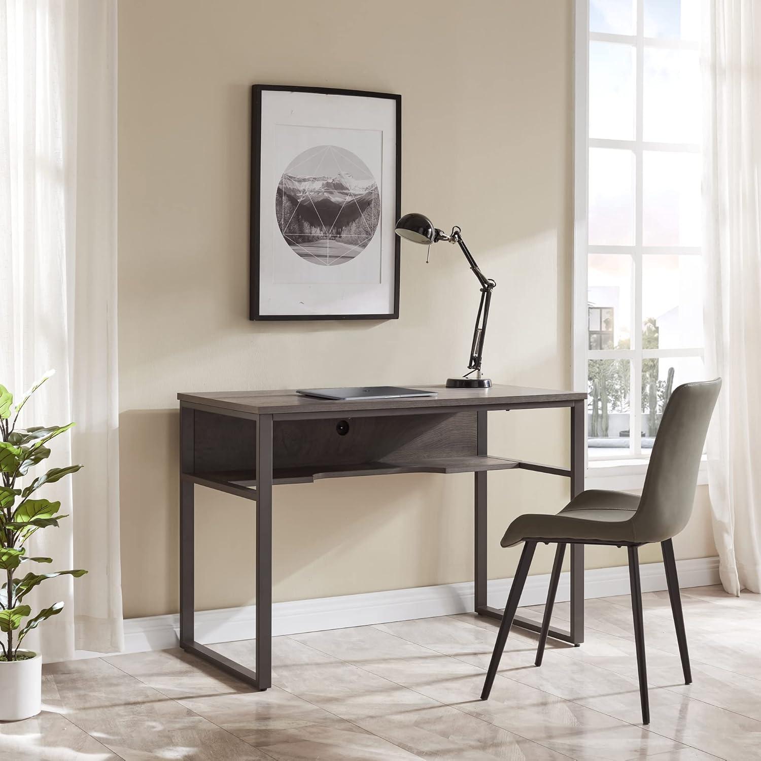 imageLeick Home 70006CJGM Metal Base Kona Desk with Recessed Lower StorageElectronics Shelf CorojoGunmetal Gray