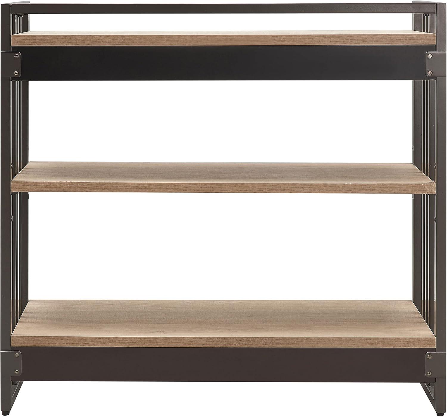 imageLeick Home 70008WOGM Mixed Metal and Wood Slatted Bookshelf White OakGunmetal Gray