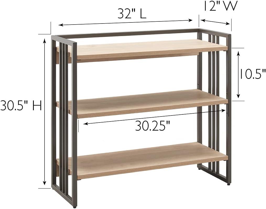 imageLeick Home 70008WOGM Mixed Metal and Wood Slatted Bookshelf White OakGunmetal Gray