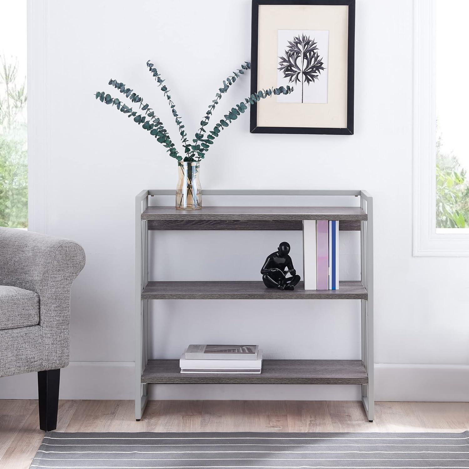 imageLeick Home 70009WWNK Mixed Metal and Wood X Design Bookshelf Weathered WoodNickel
