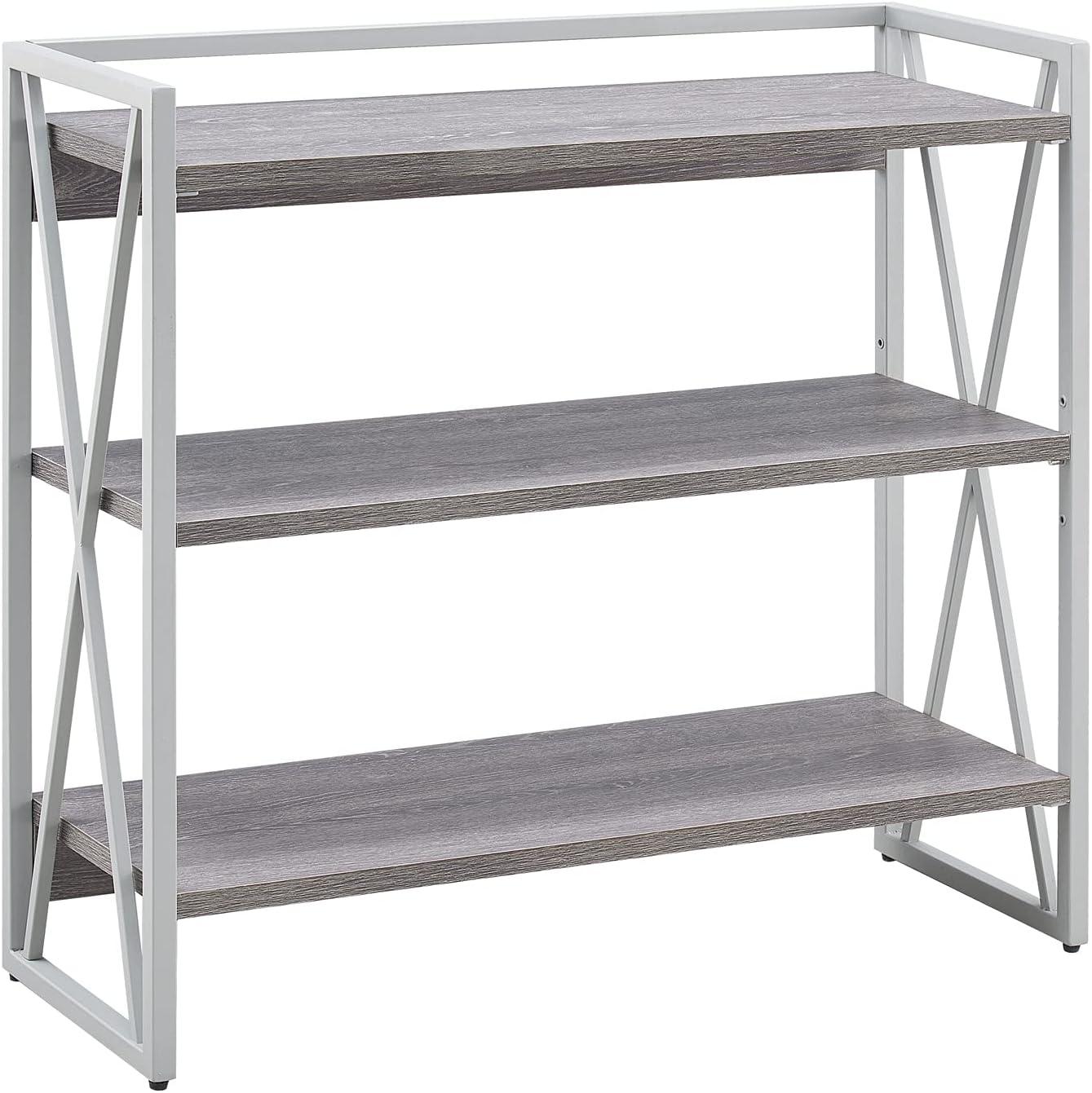 imageLeick Home 70009WWNK Mixed Metal and Wood X Design Bookshelf Weathered WoodNickel