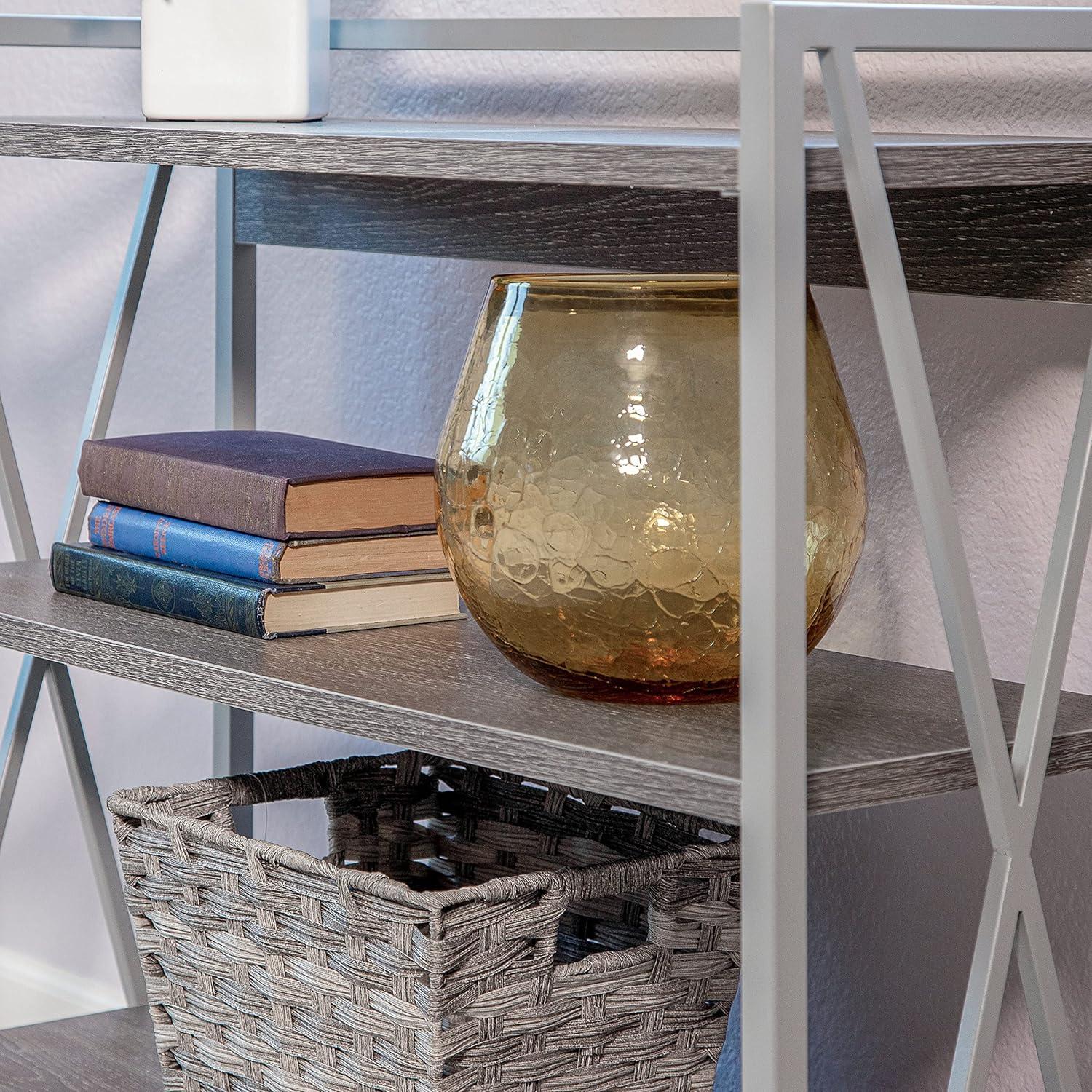 imageLeick Home 70009WWNK Mixed Metal and Wood X Design Bookshelf Weathered WoodNickel
