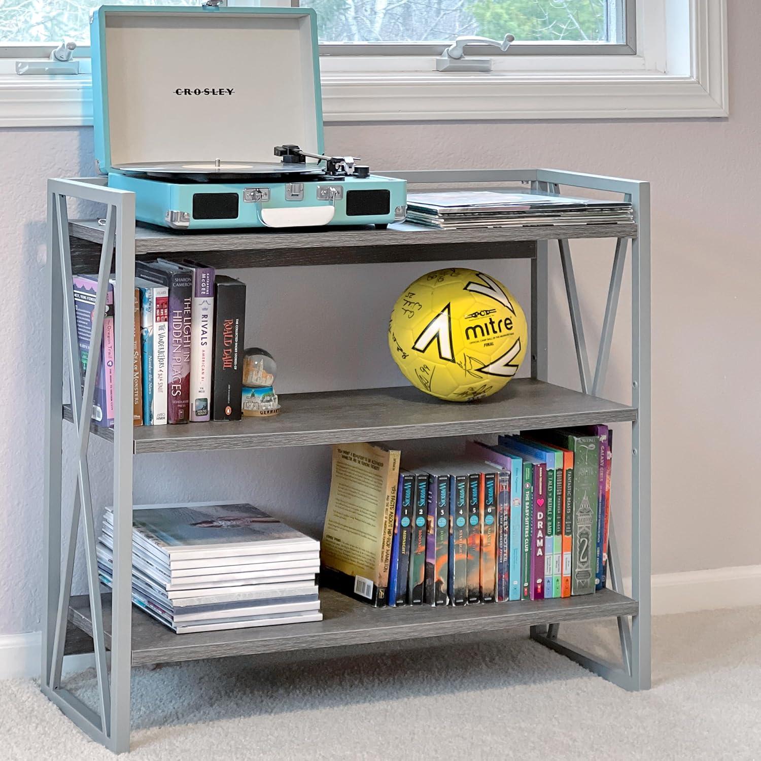 imageLeick Home 70009WWNK Mixed Metal and Wood X Design Bookshelf Weathered WoodNickel