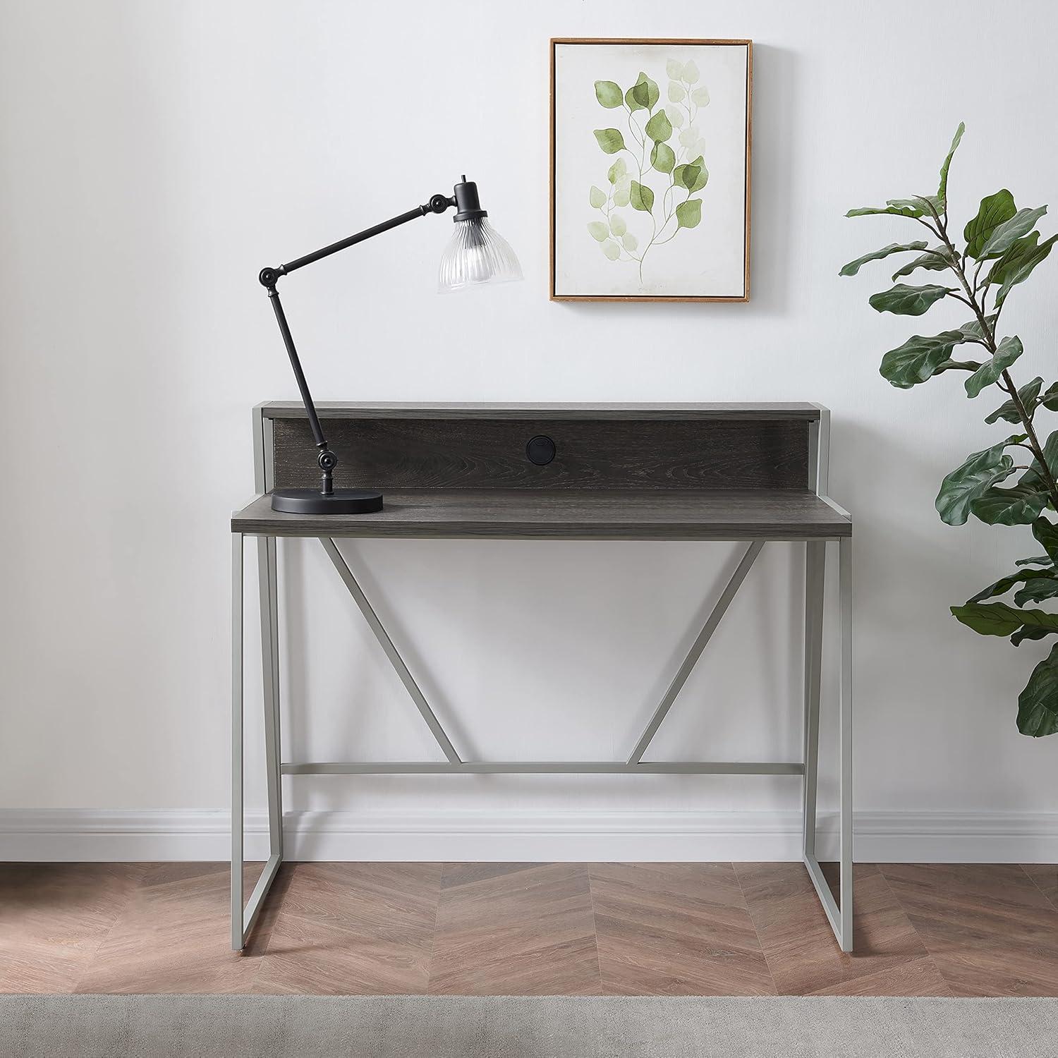 imageLeick Home 70010WWNK Fletcher 44 L x 2375 WD ReadytoAssemble Contemporary SingleShelf Cable Management Writing Desk for Home Office Craft Room Gaming Weathered Wood and Nickel FinishGrey