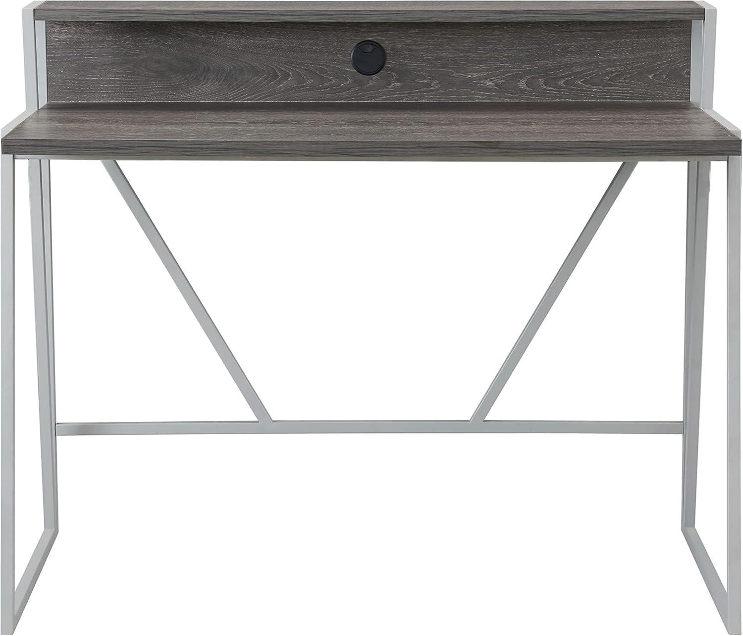 imageLeick Home 70010WWNK Fletcher 44 L x 2375 WD ReadytoAssemble Contemporary SingleShelf Cable Management Writing Desk for Home Office Craft Room Gaming Weathered Wood and Nickel FinishGrey