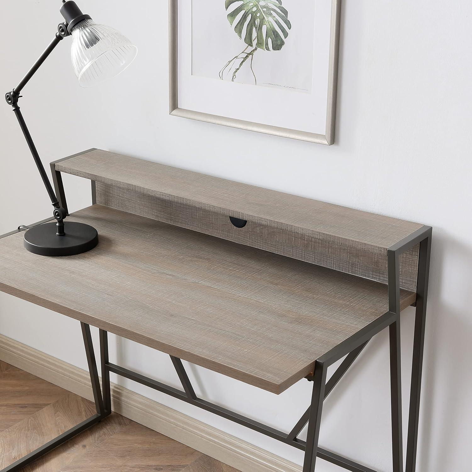 imageLeick Home 70010WWNK Fletcher 44 L x 2375 WD ReadytoAssemble Contemporary SingleShelf Cable Management Writing Desk for Home Office Craft Room Gaming Weathered Wood and Nickel FinishRoughsawn Oak Gunmetal