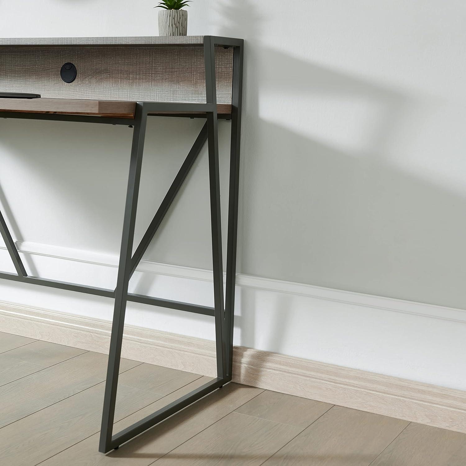 imageLeick Home 70010WWNK Fletcher 44 L x 2375 WD ReadytoAssemble Contemporary SingleShelf Cable Management Writing Desk for Home Office Craft Room Gaming Weathered Wood and Nickel FinishRoughsawn Oak Gunmetal