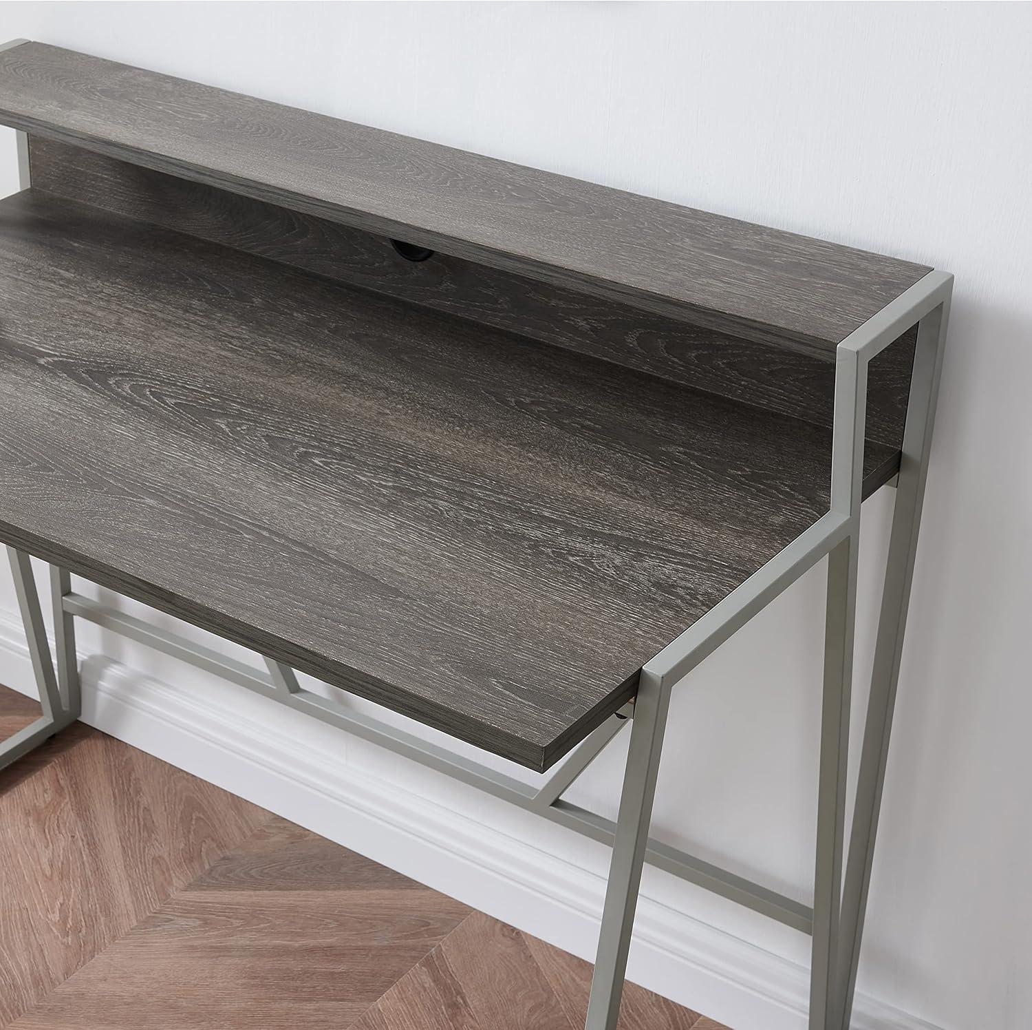 imageLeick Home 70010WWNK Fletcher 44 L x 2375 WD ReadytoAssemble Contemporary SingleShelf Cable Management Writing Desk for Home Office Craft Room Gaming Weathered Wood and Nickel FinishGrey