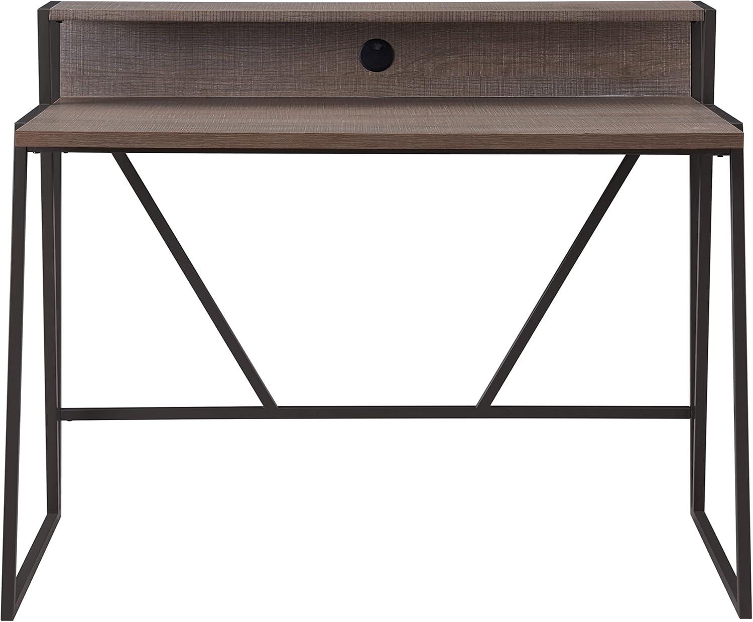 imageLeick Home 70010WWNK Fletcher 44 L x 2375 WD ReadytoAssemble Contemporary SingleShelf Cable Management Writing Desk for Home Office Craft Room Gaming Weathered Wood and Nickel FinishRoughsawn Oak Gunmetal