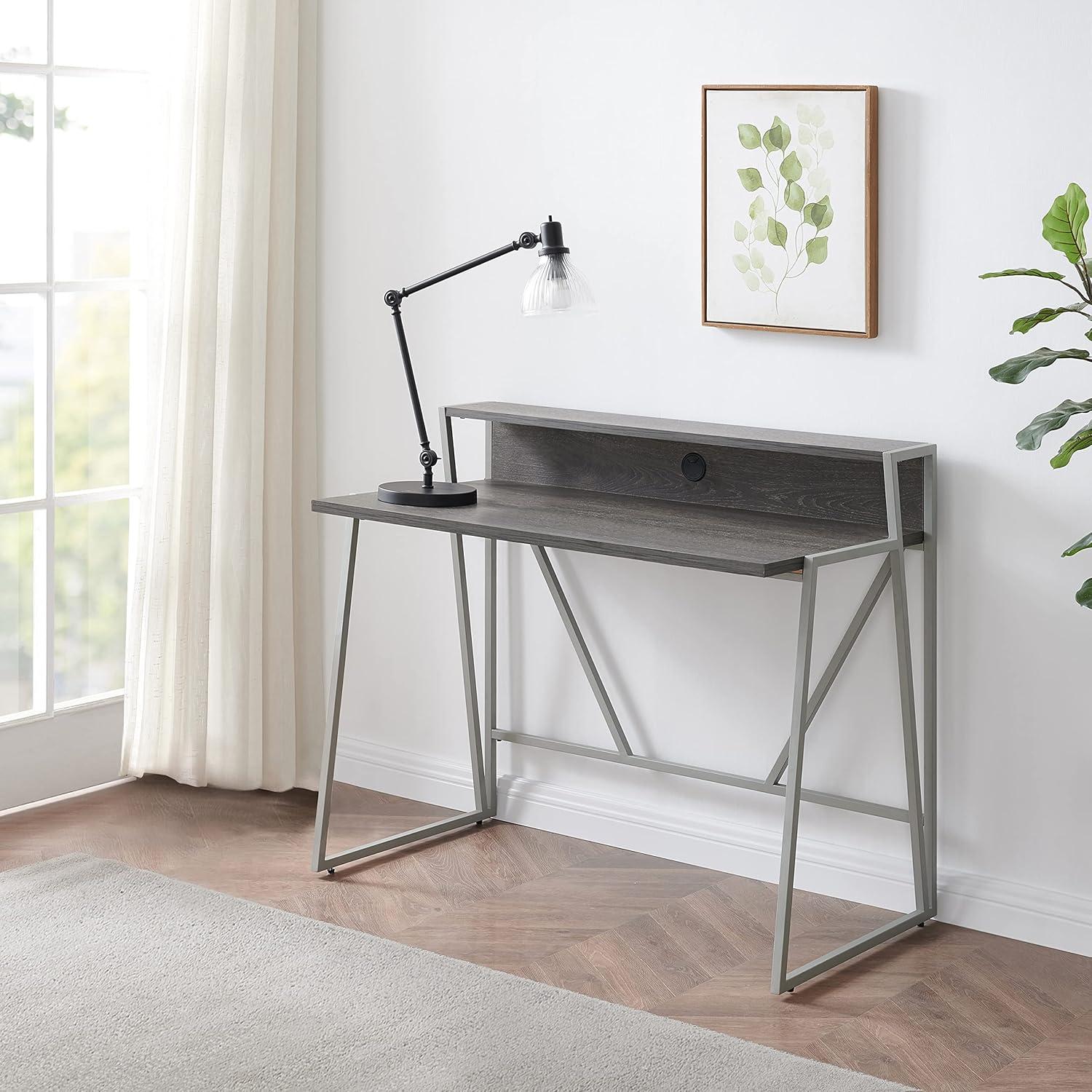 imageLeick Home 70010WWNK Fletcher 44 L x 2375 WD ReadytoAssemble Contemporary SingleShelf Cable Management Writing Desk for Home Office Craft Room Gaming Weathered Wood and Nickel FinishGrey
