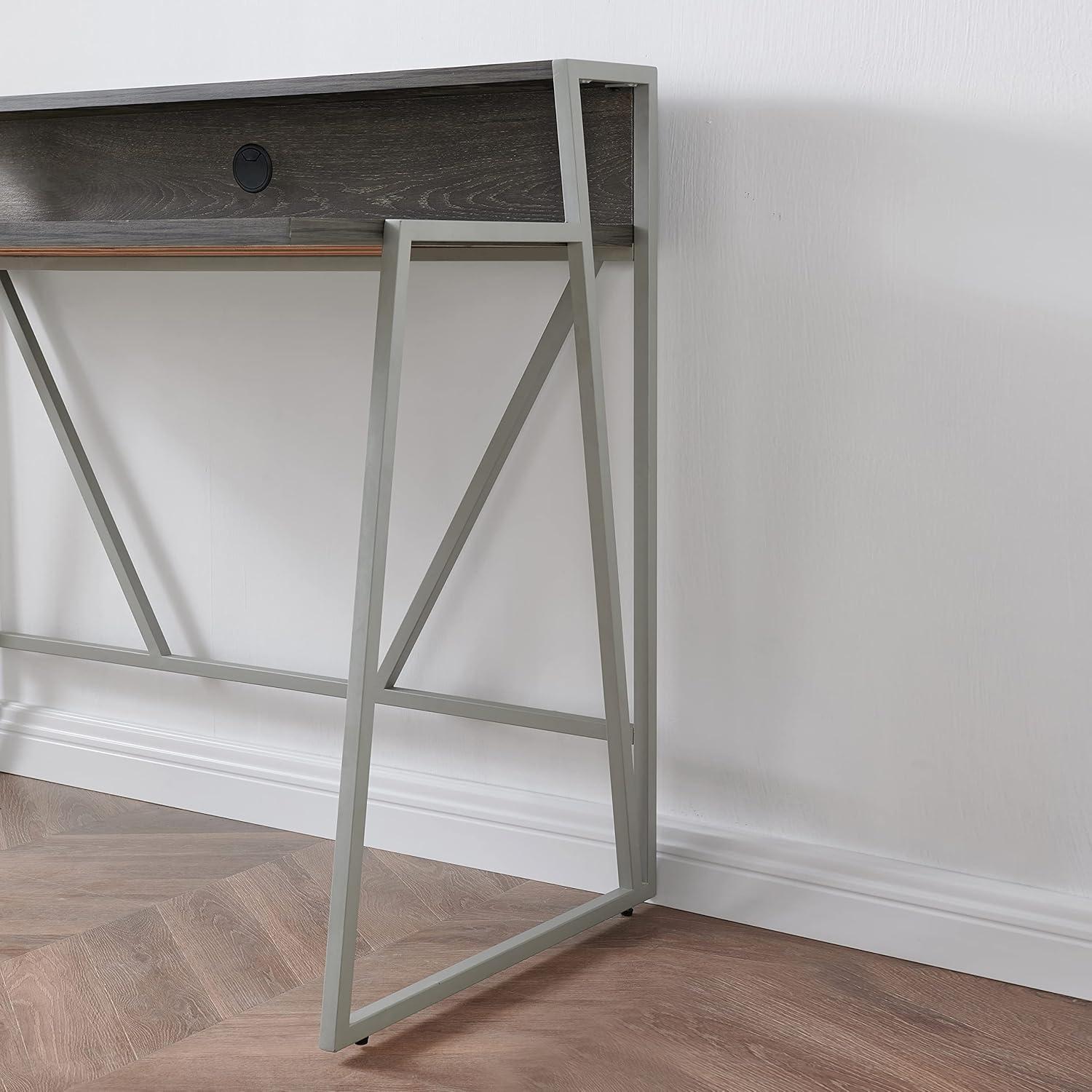 imageLeick Home 70010WWNK Fletcher 44 L x 2375 WD ReadytoAssemble Contemporary SingleShelf Cable Management Writing Desk for Home Office Craft Room Gaming Weathered Wood and Nickel FinishGrey