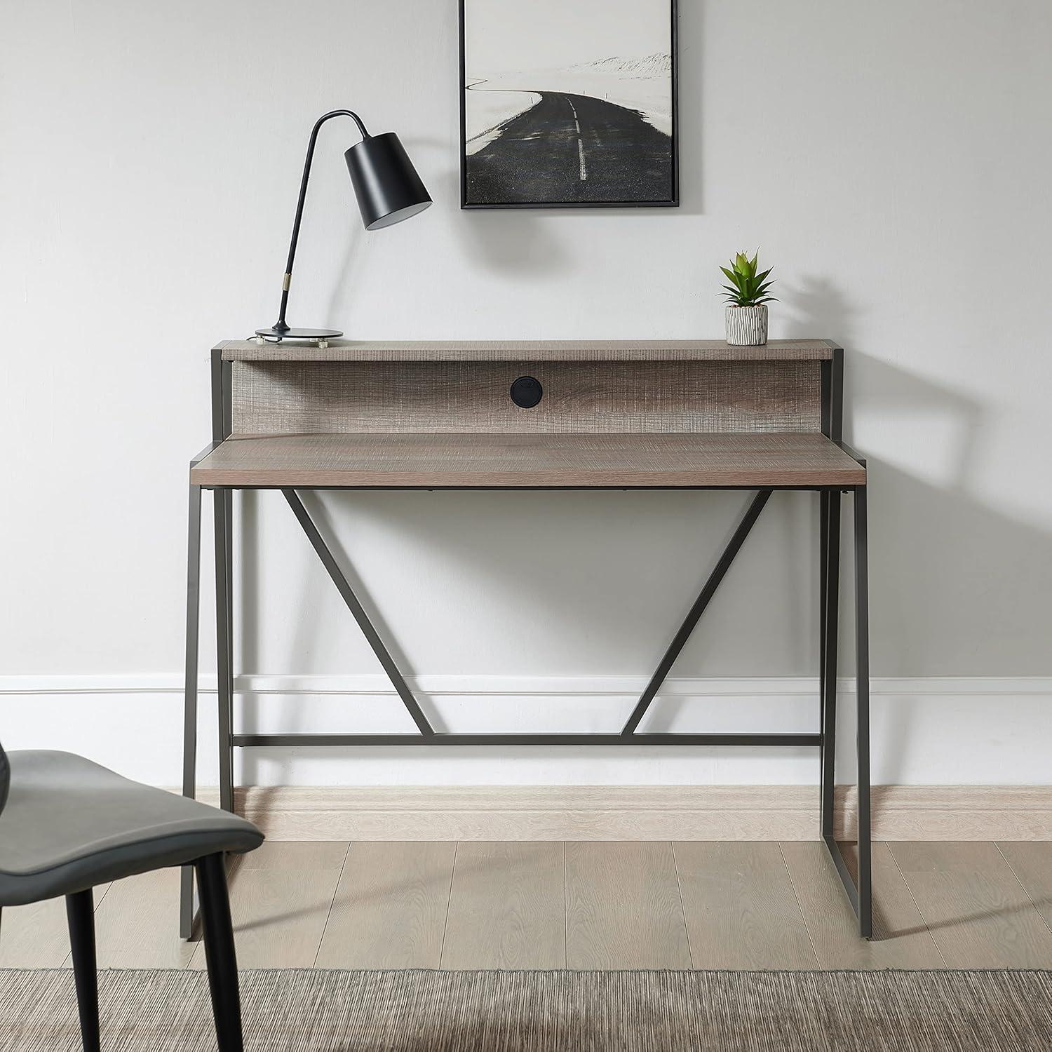 imageLeick Home 70010WWNK Fletcher 44 L x 2375 WD ReadytoAssemble Contemporary SingleShelf Cable Management Writing Desk for Home Office Craft Room Gaming Weathered Wood and Nickel FinishRoughsawn Oak Gunmetal