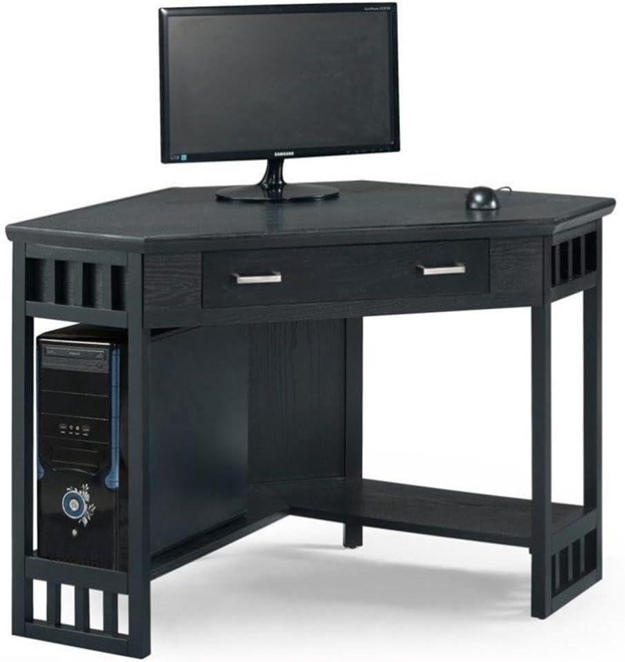 imageLeick Home 83430 Corner ComputerWriting Desk with Center Keyboard Drawer and Shelf Black OakBlack