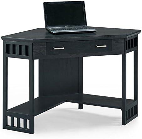 imageLeick Home 83430 Corner ComputerWriting Desk with Center Keyboard Drawer and Shelf Black OakBlack