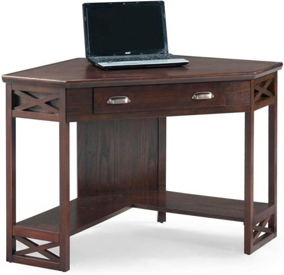 imageLeick Home 83430 Corner ComputerWriting Desk with Center Keyboard Drawer and Shelf Black OakChocolate Oak