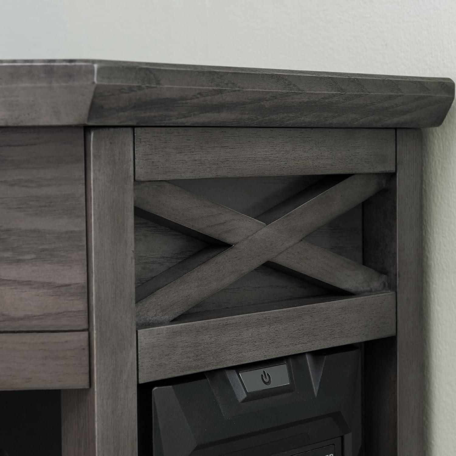 imageLeick Home 83430 Corner ComputerWriting Desk with Center Keyboard Drawer and Shelf Black OakSmoke Gray