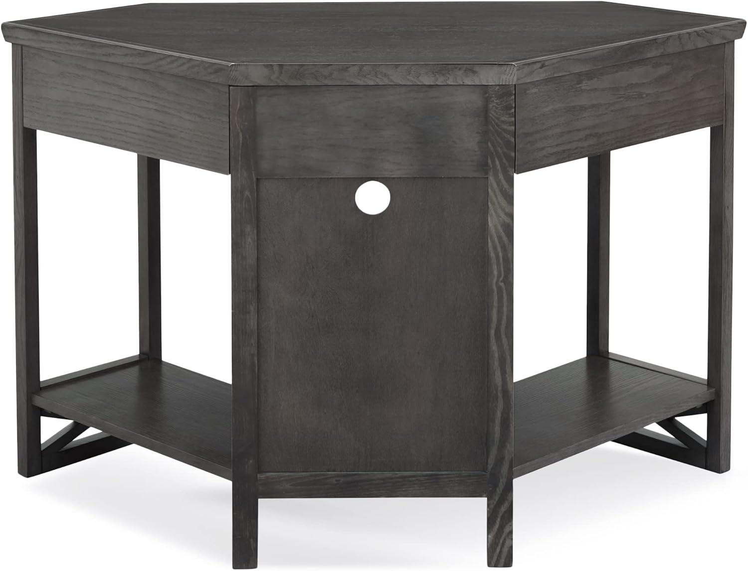 imageLeick Home 83430 Corner ComputerWriting Desk with Center Keyboard Drawer and Shelf Black OakSmoke Gray