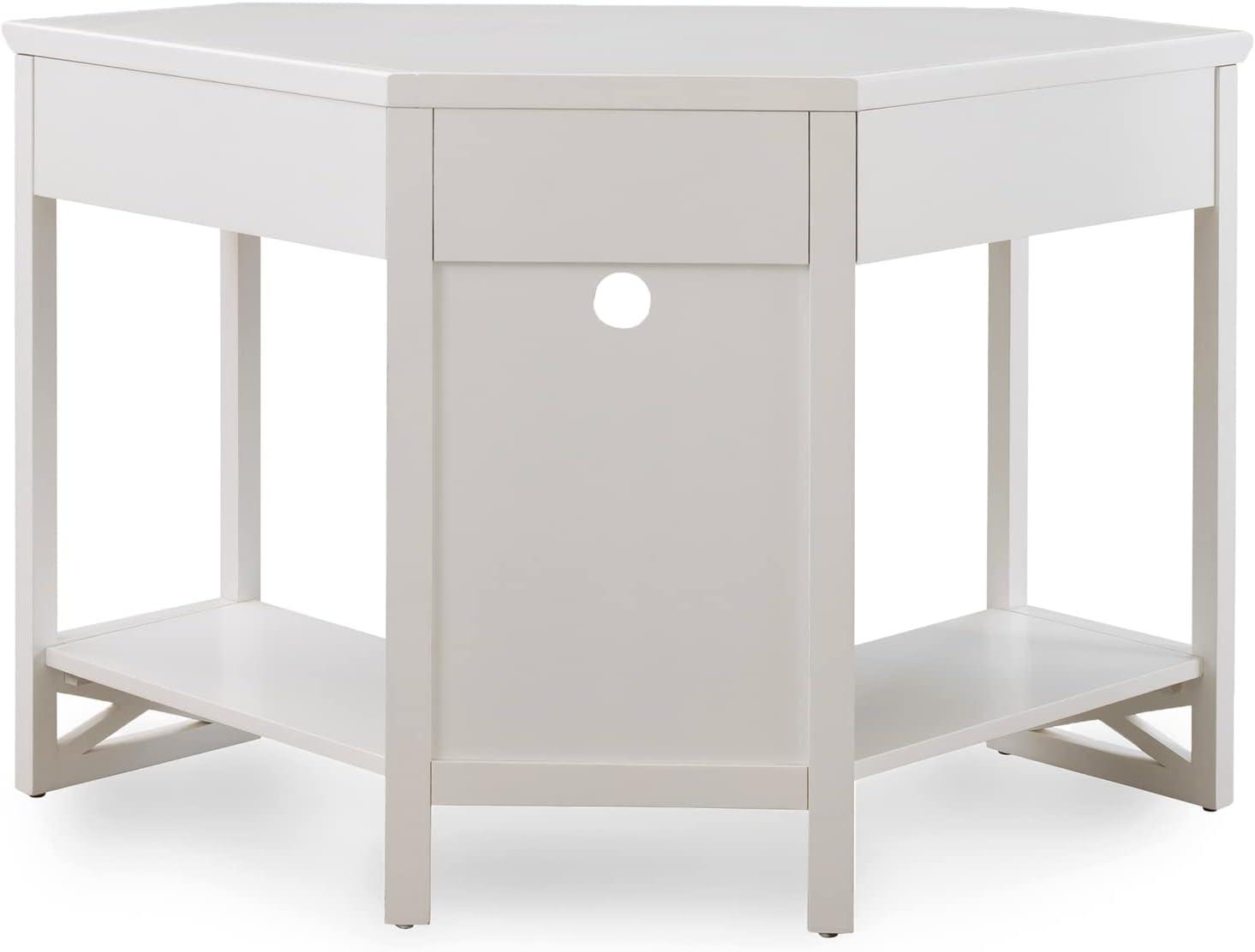 imageLeick Home 83430 Corner ComputerWriting Desk with Center Keyboard Drawer and Shelf Black OakWhiteBrushed Nickel