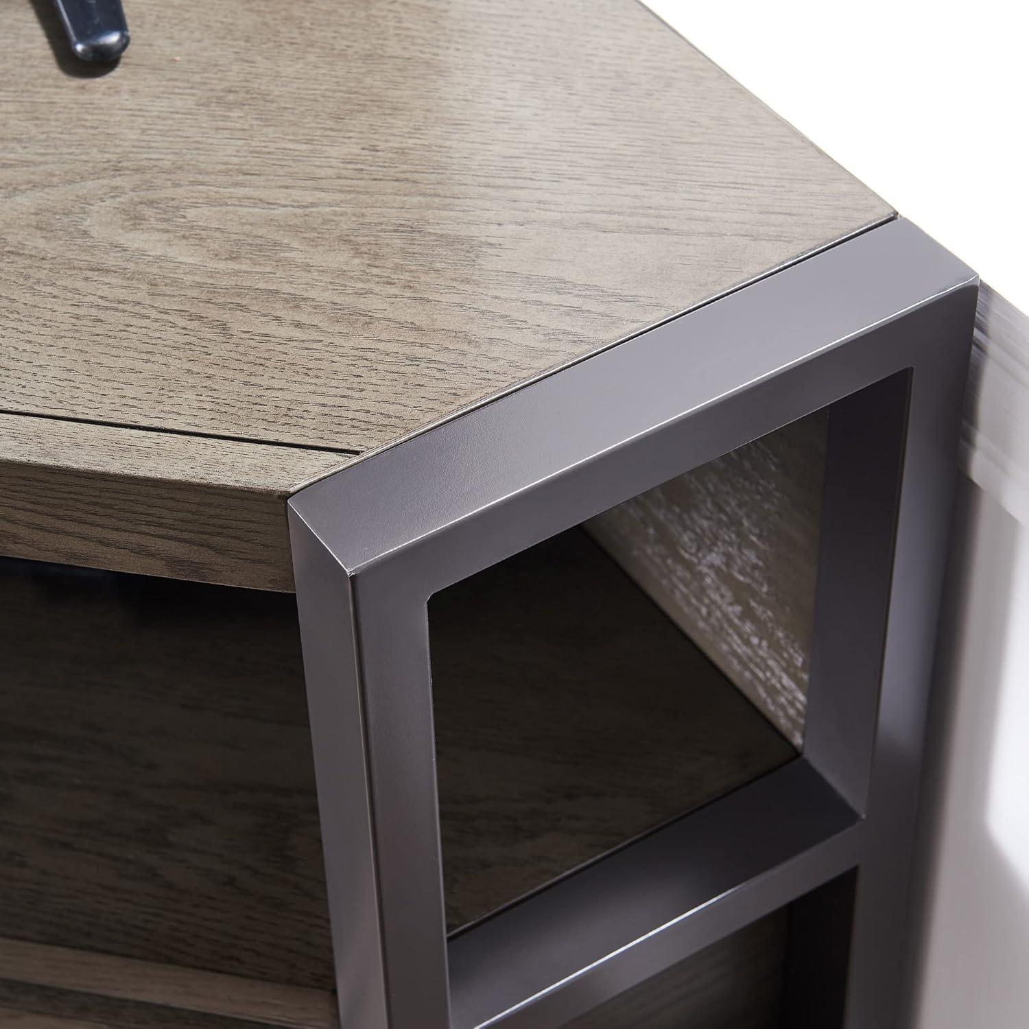 imageLeick Home 84389 Ender Mixed Metal and Wood Corner TV Stand for 60 TVs Smoke and Gunmetal Gray