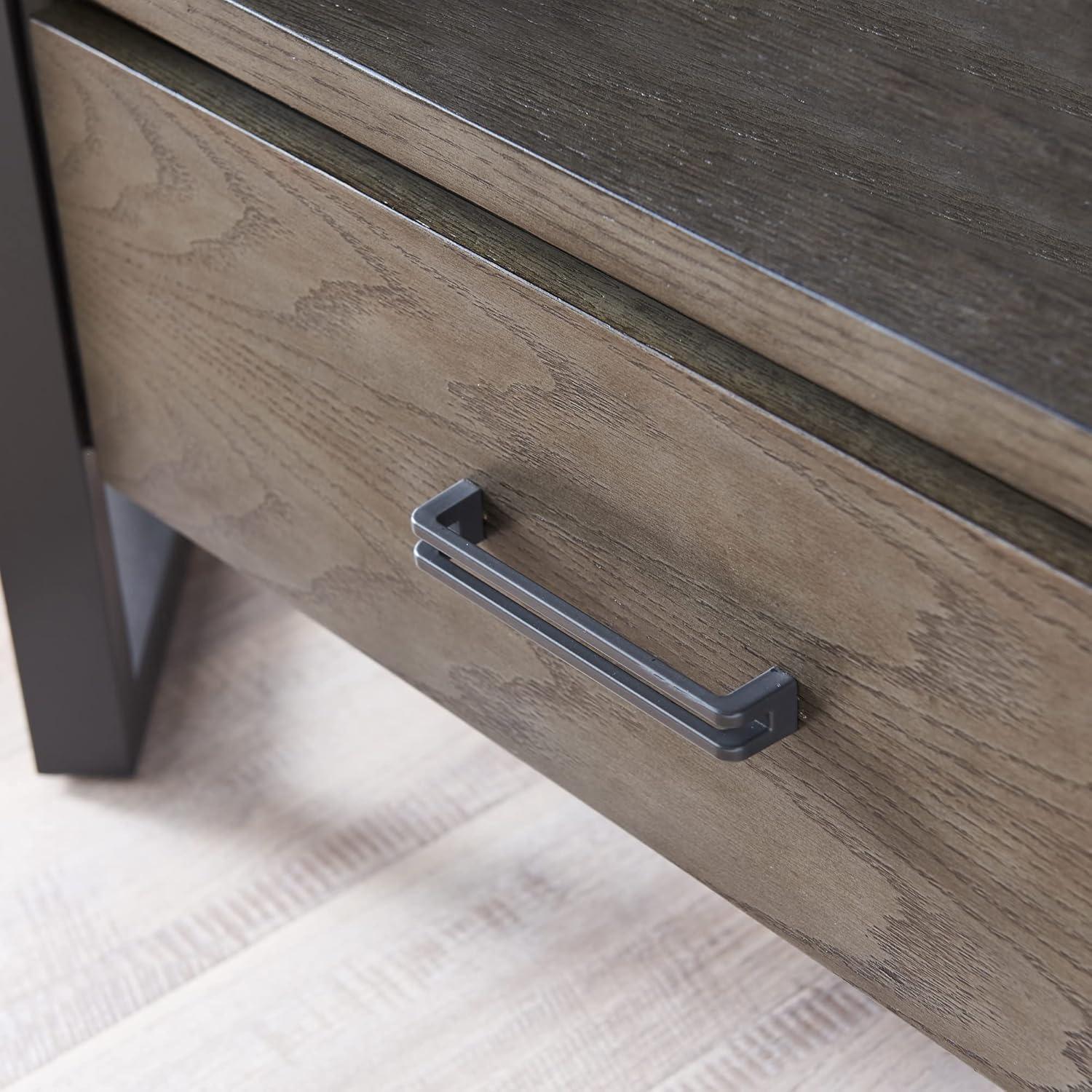 imageLeick Home 84389 Ender Mixed Metal and Wood Corner TV Stand for 60 TVs Smoke and Gunmetal Gray