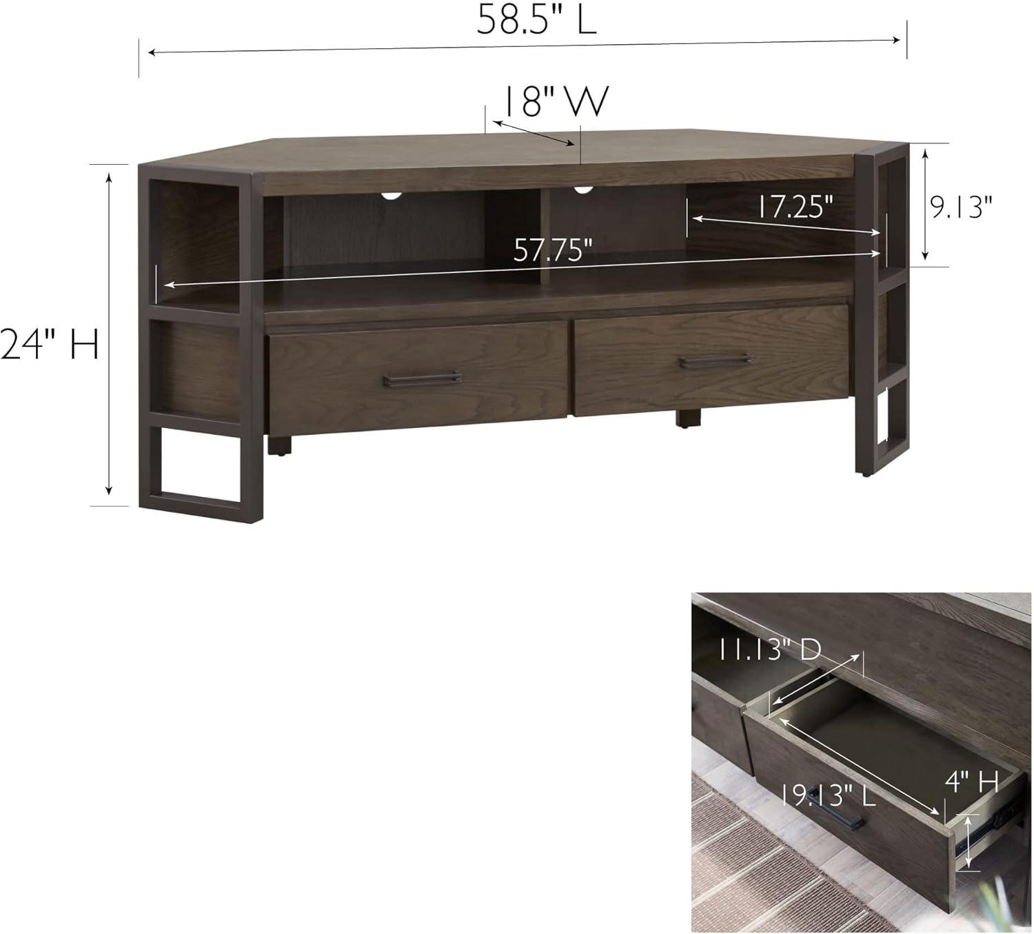 imageLeick Home 84389 Ender Mixed Metal and Wood Corner TV Stand for 60 TVs Smoke and Gunmetal Gray