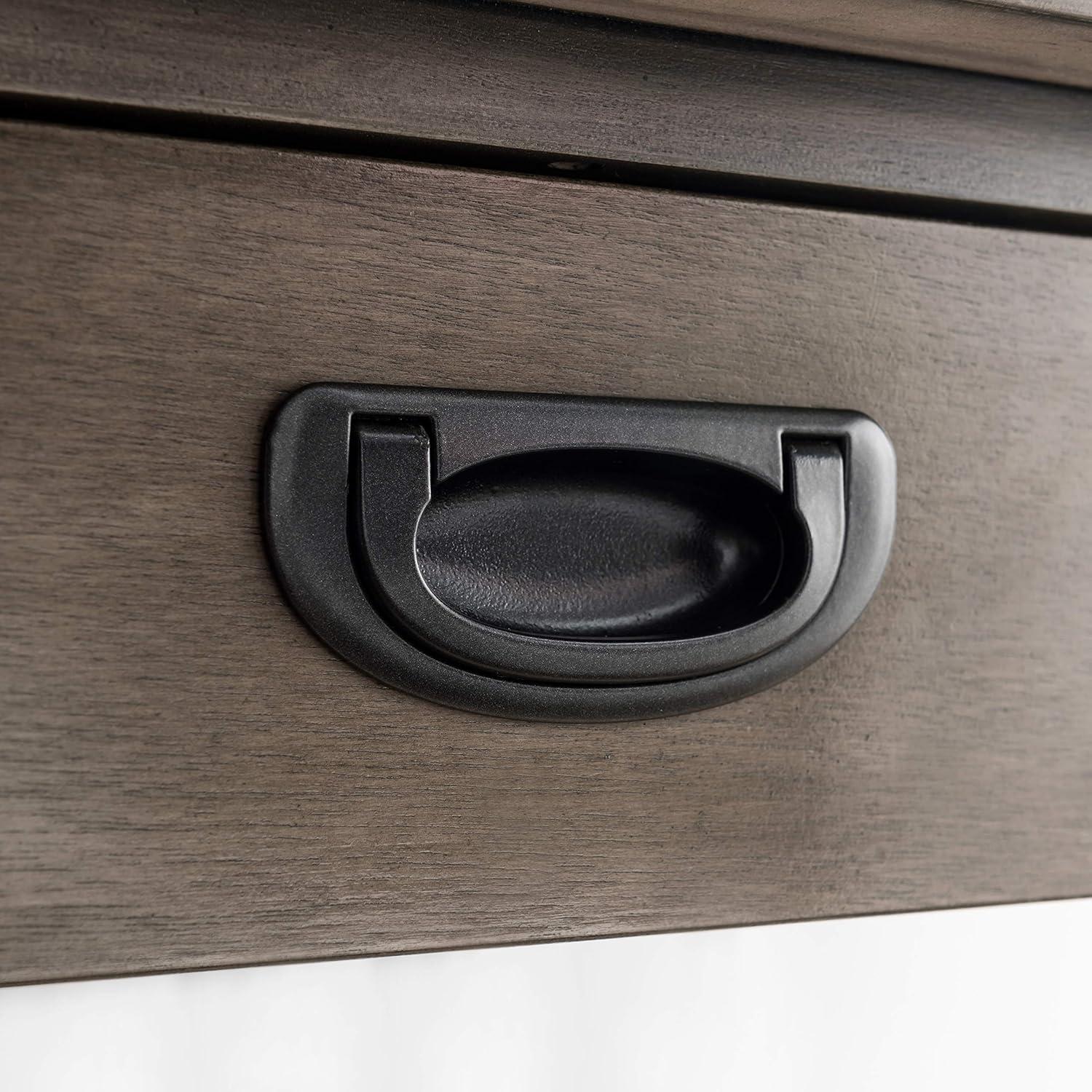 imageLeick Home 84405 Oval Metal Leg DeskVanity with Drop Front Keyboard Drawer Smoke Gray and GunmetalSmoke GraywashGunmetal Gray