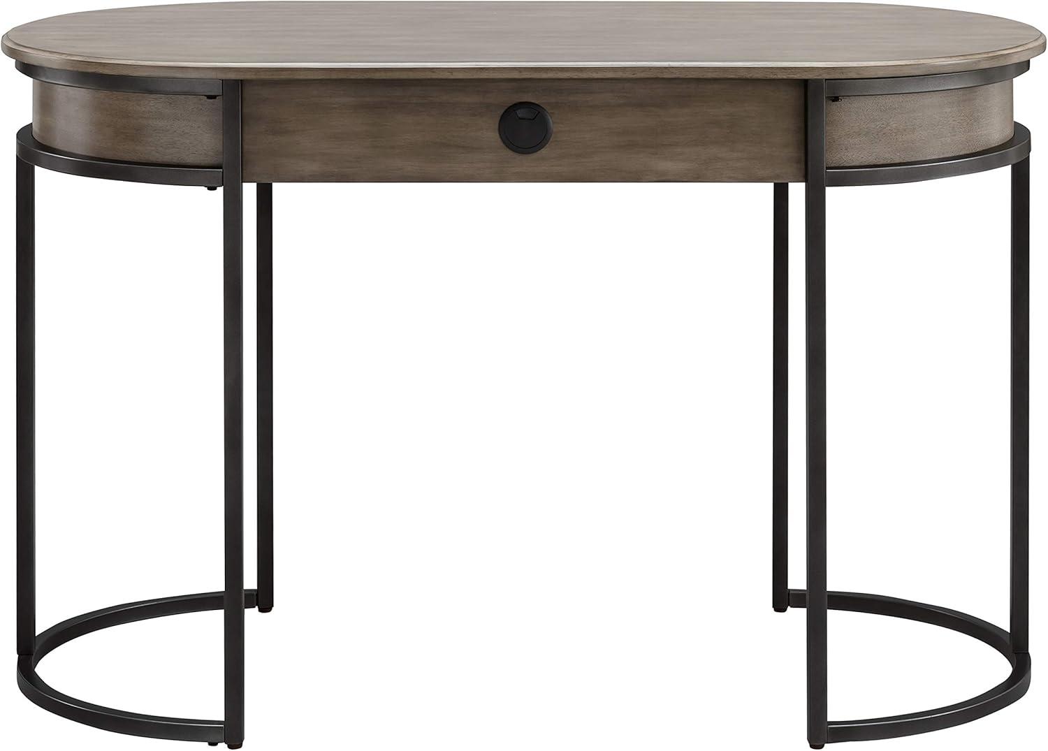 imageLeick Home 84405 Oval Metal Leg DeskVanity with Drop Front Keyboard Drawer Smoke Gray and GunmetalSmoke GraywashGunmetal Gray