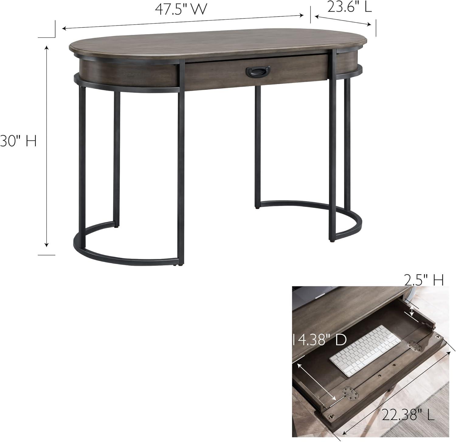 imageLeick Home 84405 Oval Metal Leg DeskVanity with Drop Front Keyboard Drawer Smoke Gray and GunmetalSmoke GraywashGunmetal Gray