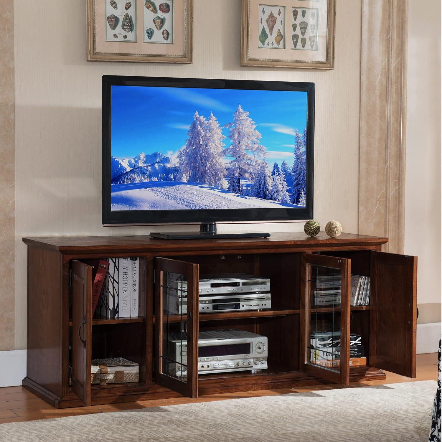 imageLeick Home 87350 Three Door TV Stand with Cabinet Storage for 55 TVs Westwood Brown CherryBurnished Oak Black