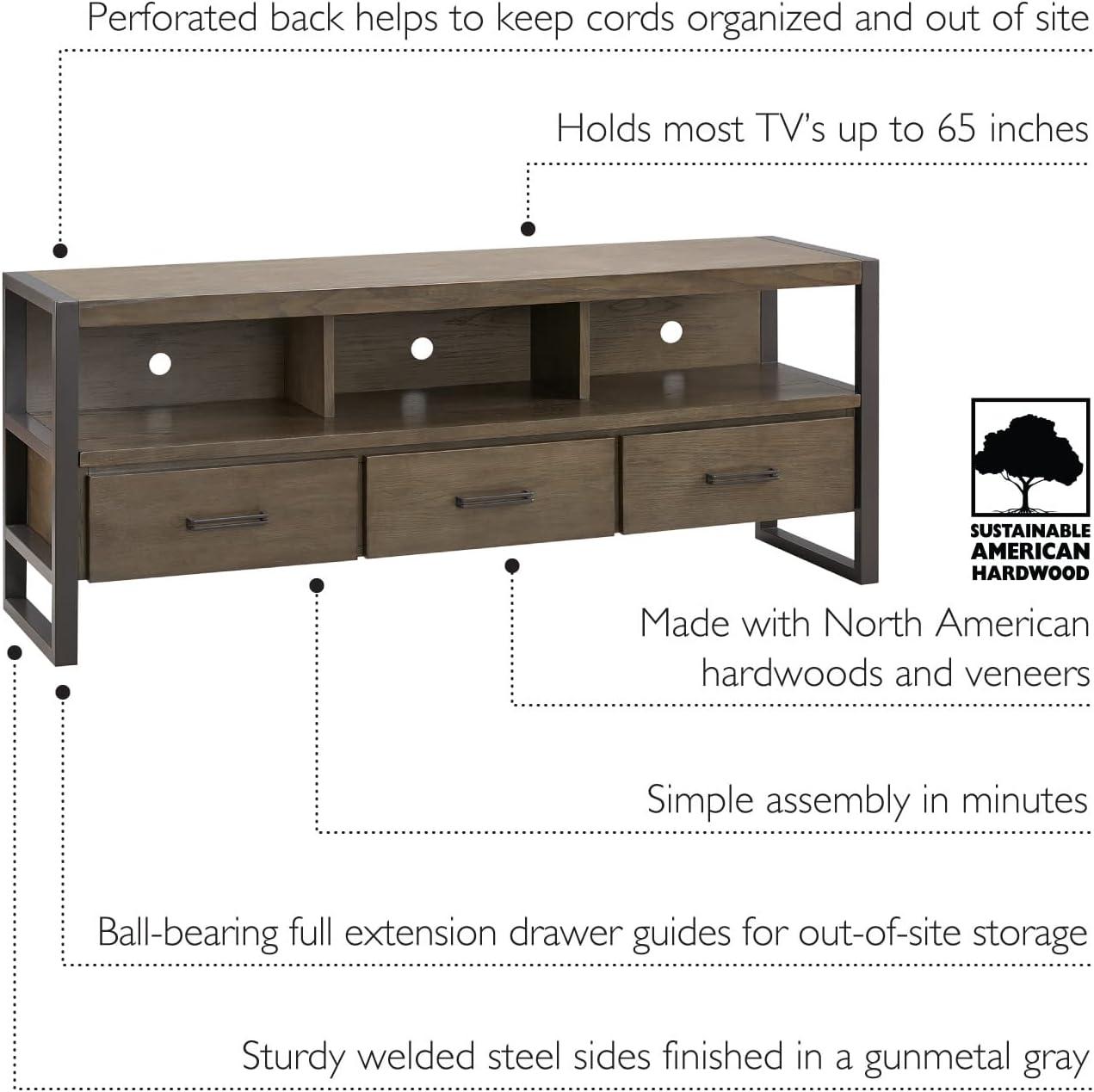 imageLeick Home 87350 Three Door TV Stand with Cabinet Storage for 55 TVs Westwood Brown CherrySmoke Gray Gunmetal