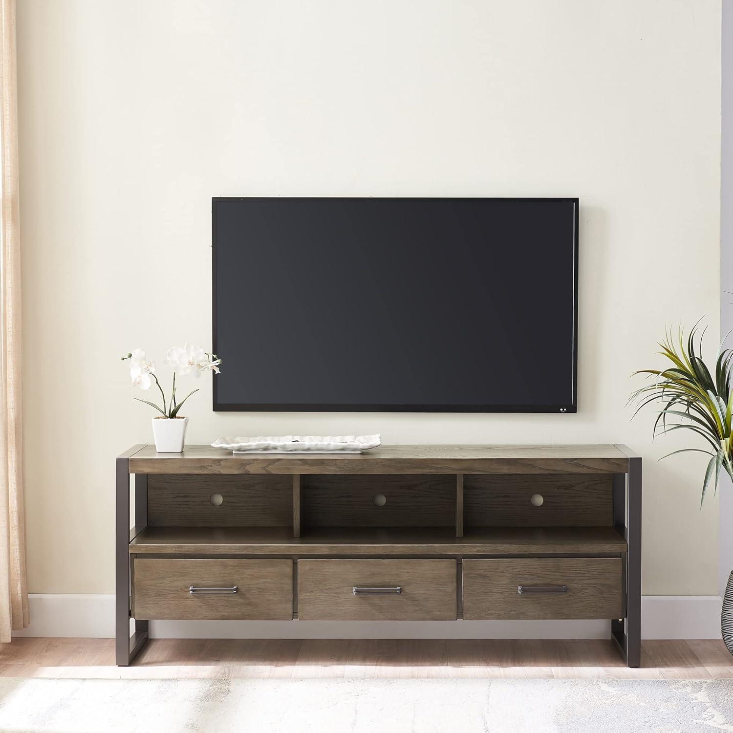 imageLeick Home 87350 Three Door TV Stand with Cabinet Storage for 55 TVs Westwood Brown CherrySmoke Gray Gunmetal